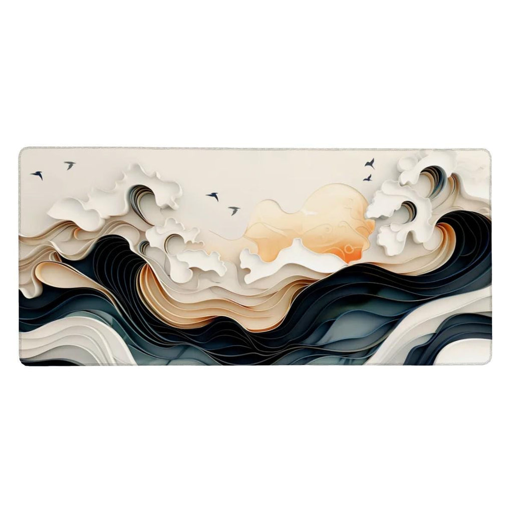 Ukiyo-e Style Desk Mat | Abstract Wave Mouse Pad, Inspired by Hokusai's The Great Wave