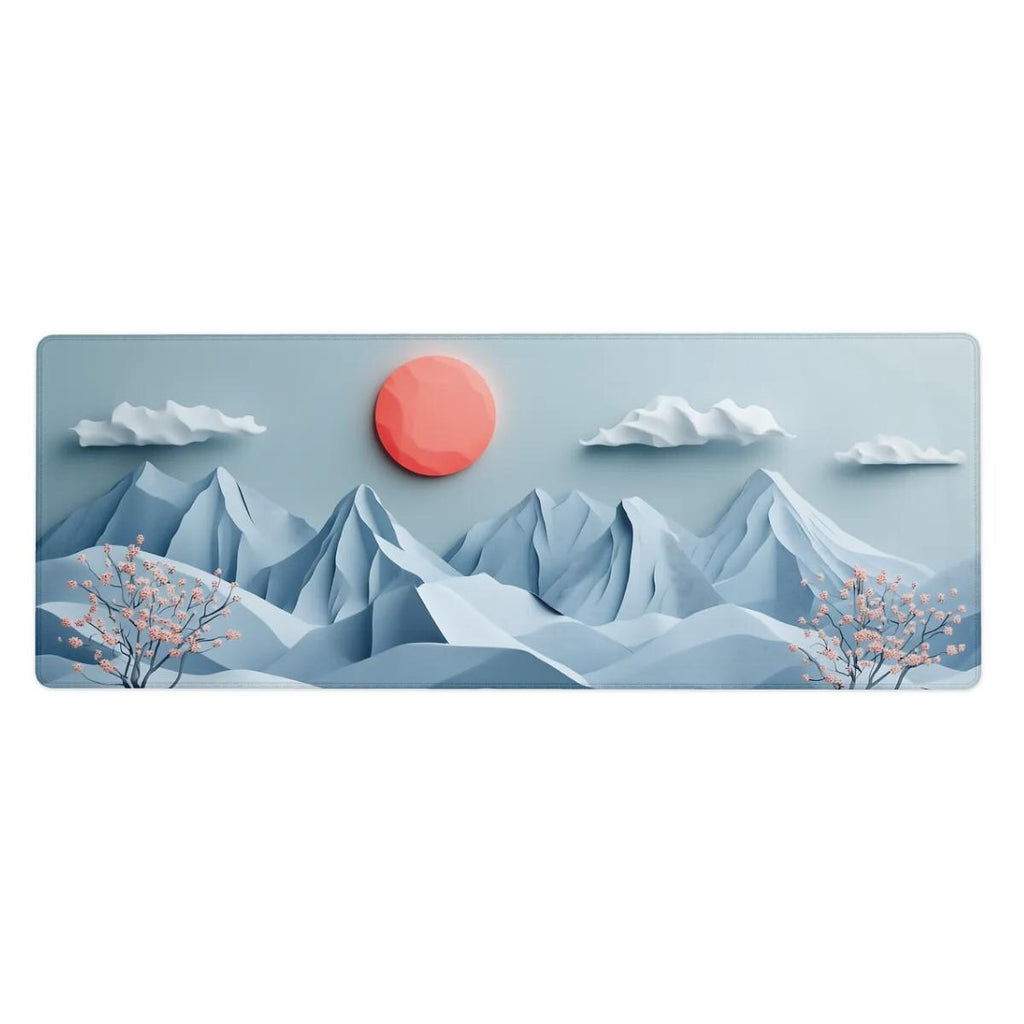 Japanese Nature Landscape Desk Mat | Aesthetic Cherry Blossom | Serene Blue Mountain Mouse Pad