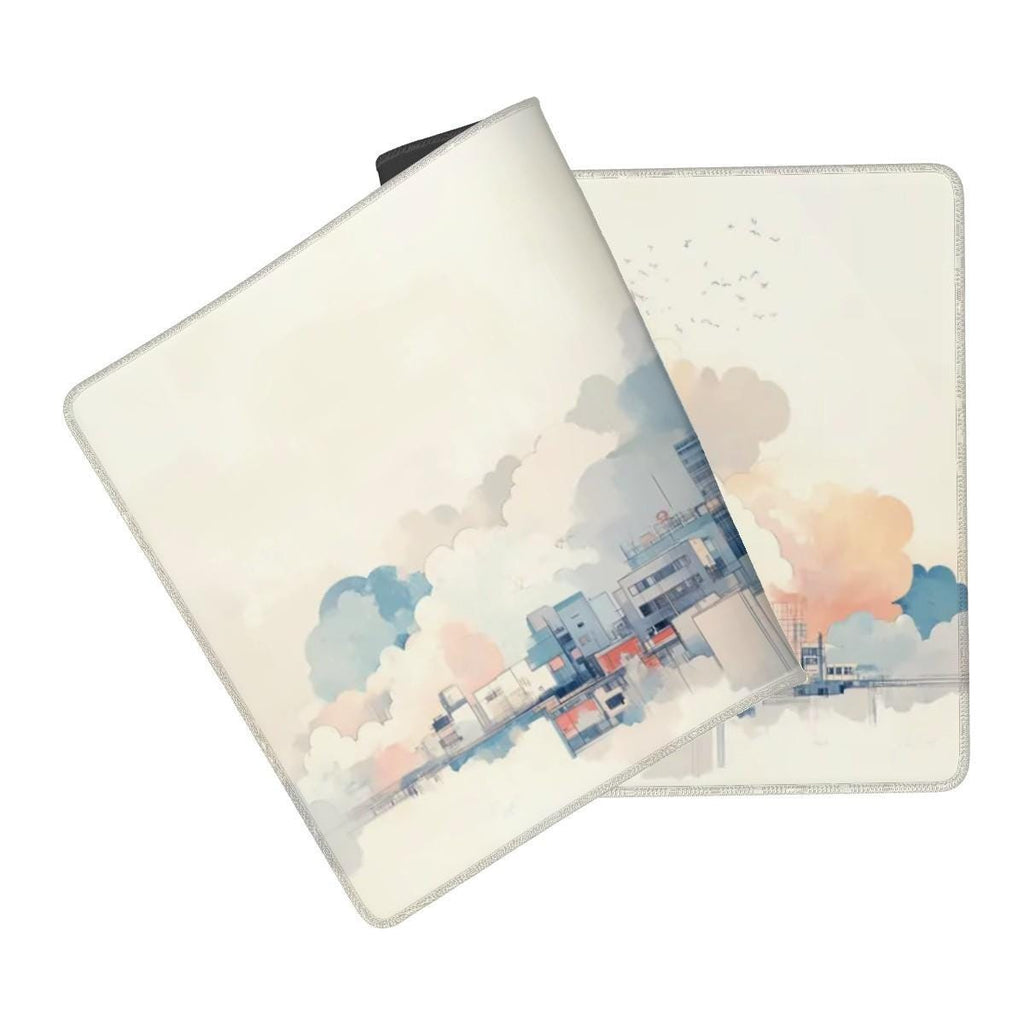 Cloudy Cityscape Desk Mat | Floating City Pastel Art | Minimalist Desk Decor