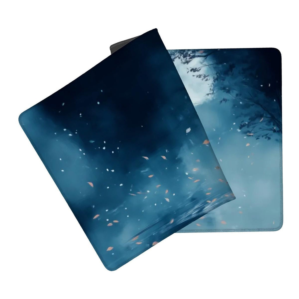 Samurai Warrior Ink Art Desk Mat | Large Anime Japanese Mouse Pad - Cinematic Blue Moonlight |