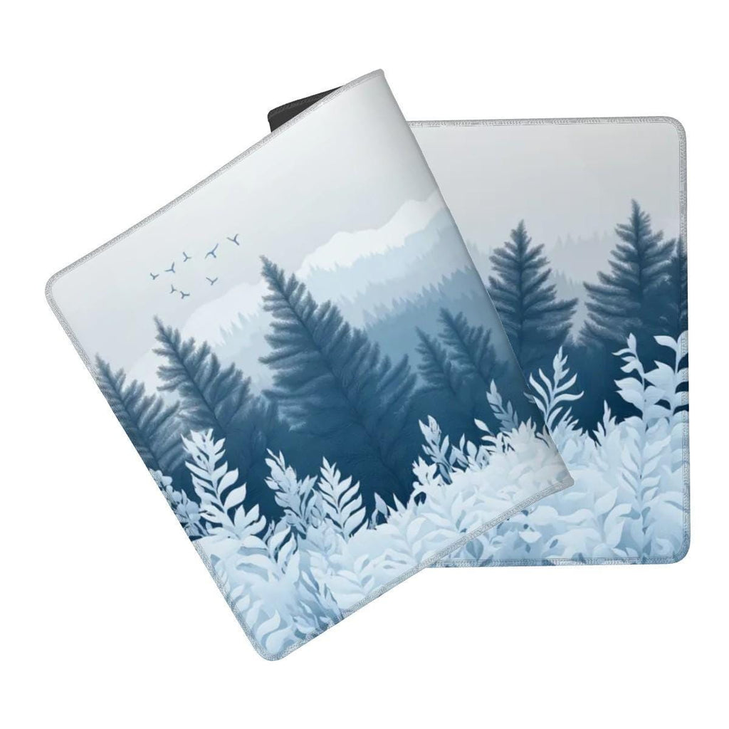 Mystical Forest Wolf Desk Mat | Blue and White Snow Mountain | Minimalist Nature Mouse Pad