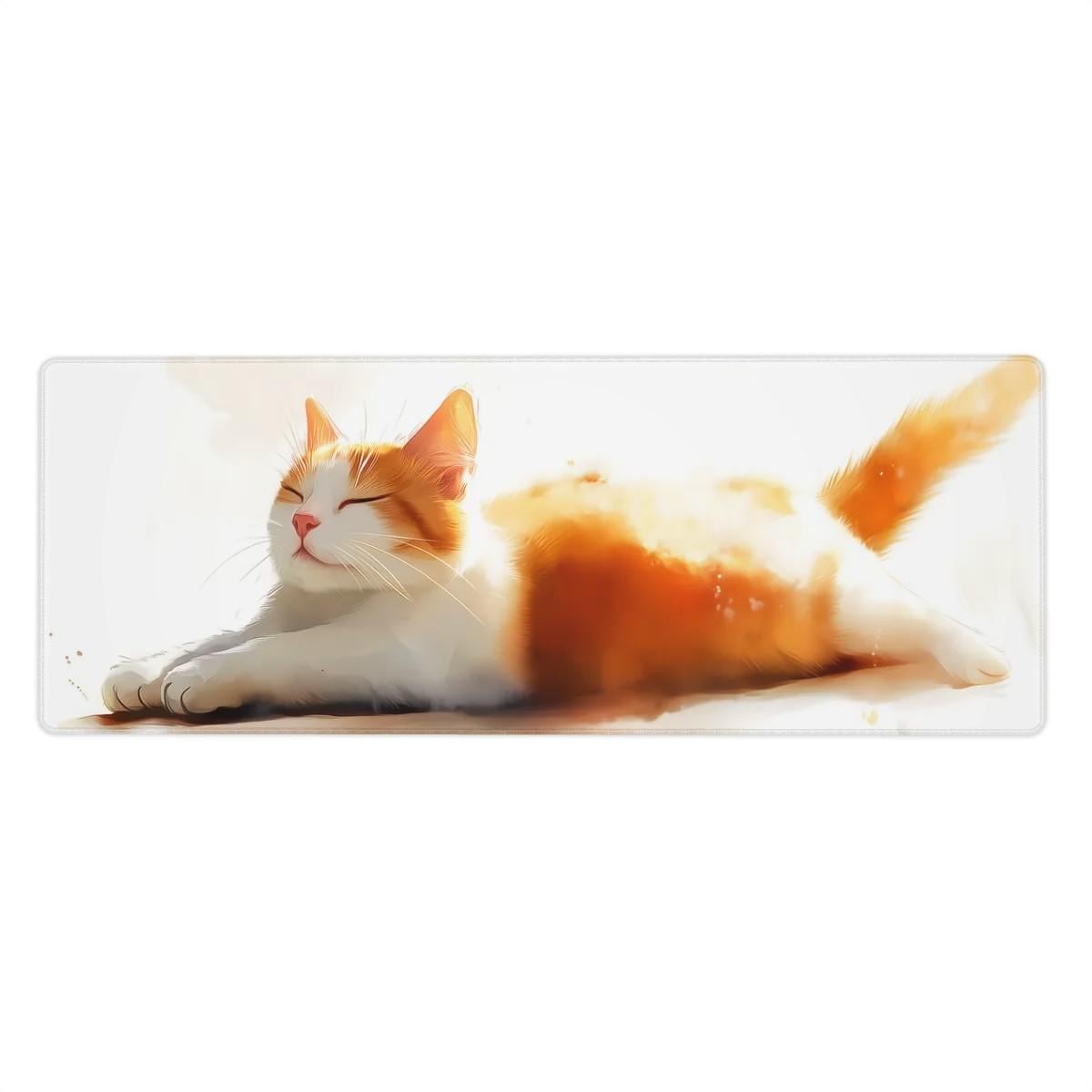 Peaceful Ginger Cat Desk Mat | Watercolor Ginger Kitten Mouse Pad, Cute Pet Office Decor