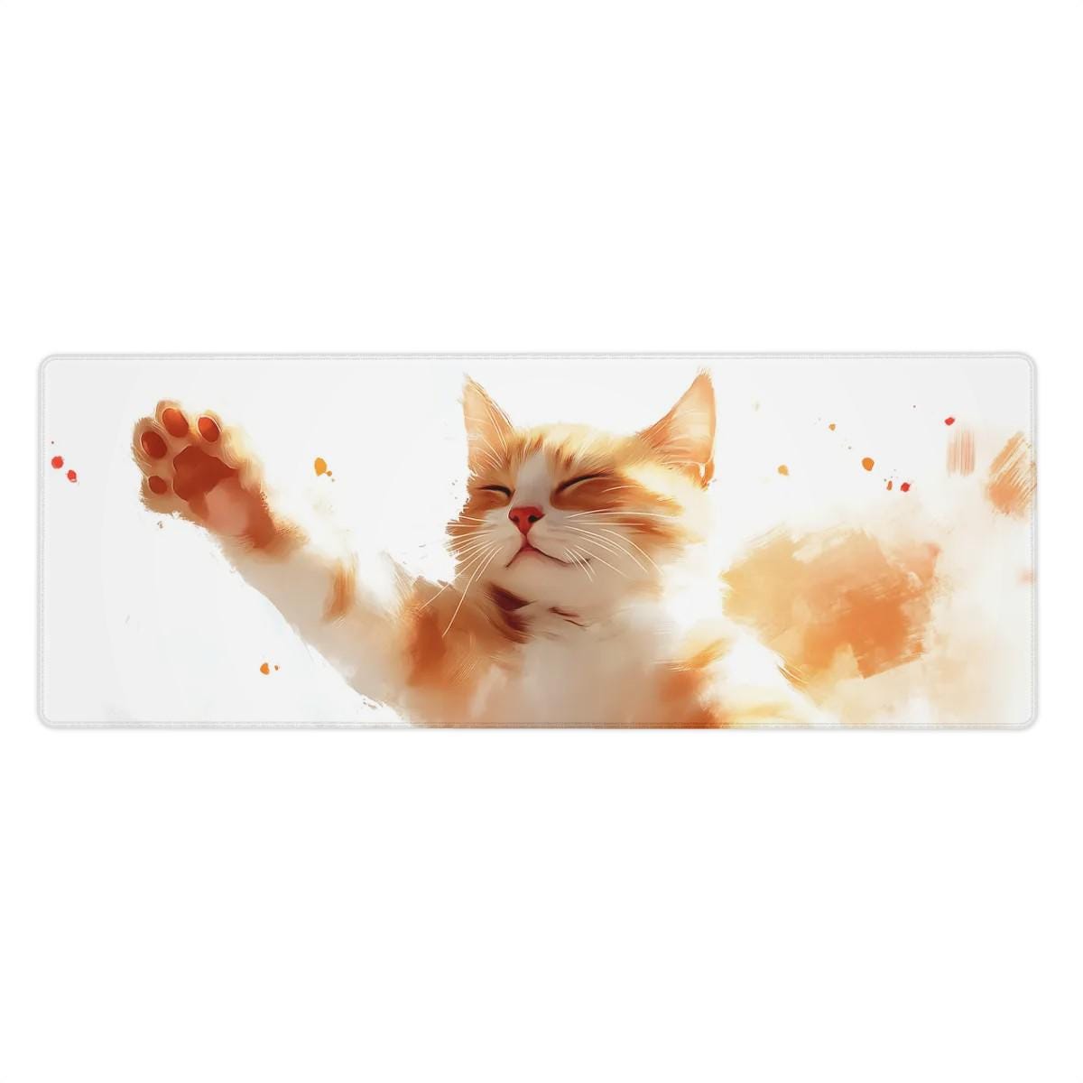 Cute Orange Cat Desk Mat | Watercolor Ginger Kitten Mouse Pad - Kawaii Pet Desk Decor
