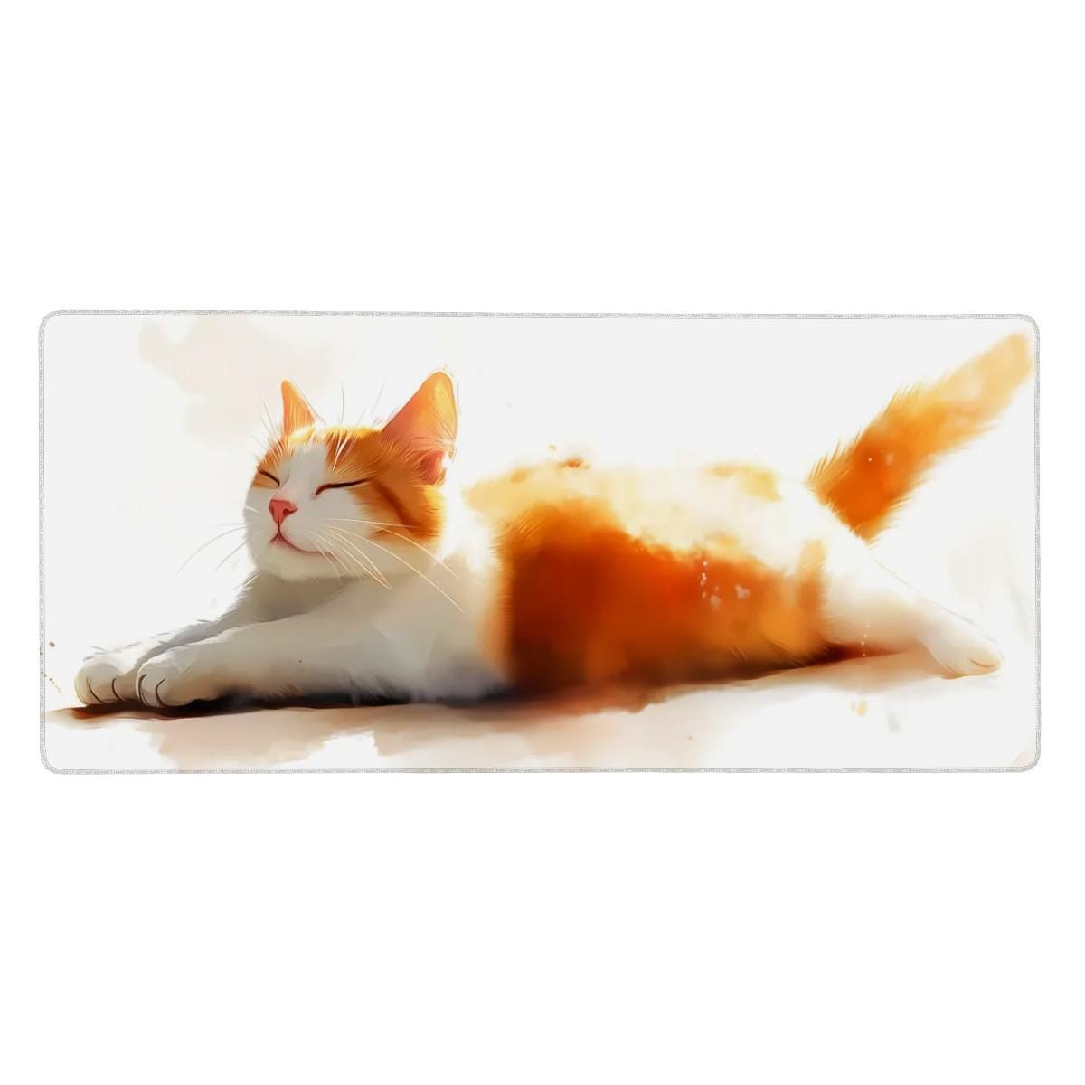 Peaceful Ginger Cat Desk Mat | Watercolor Ginger Kitten Mouse Pad, Cute Pet Office Decor