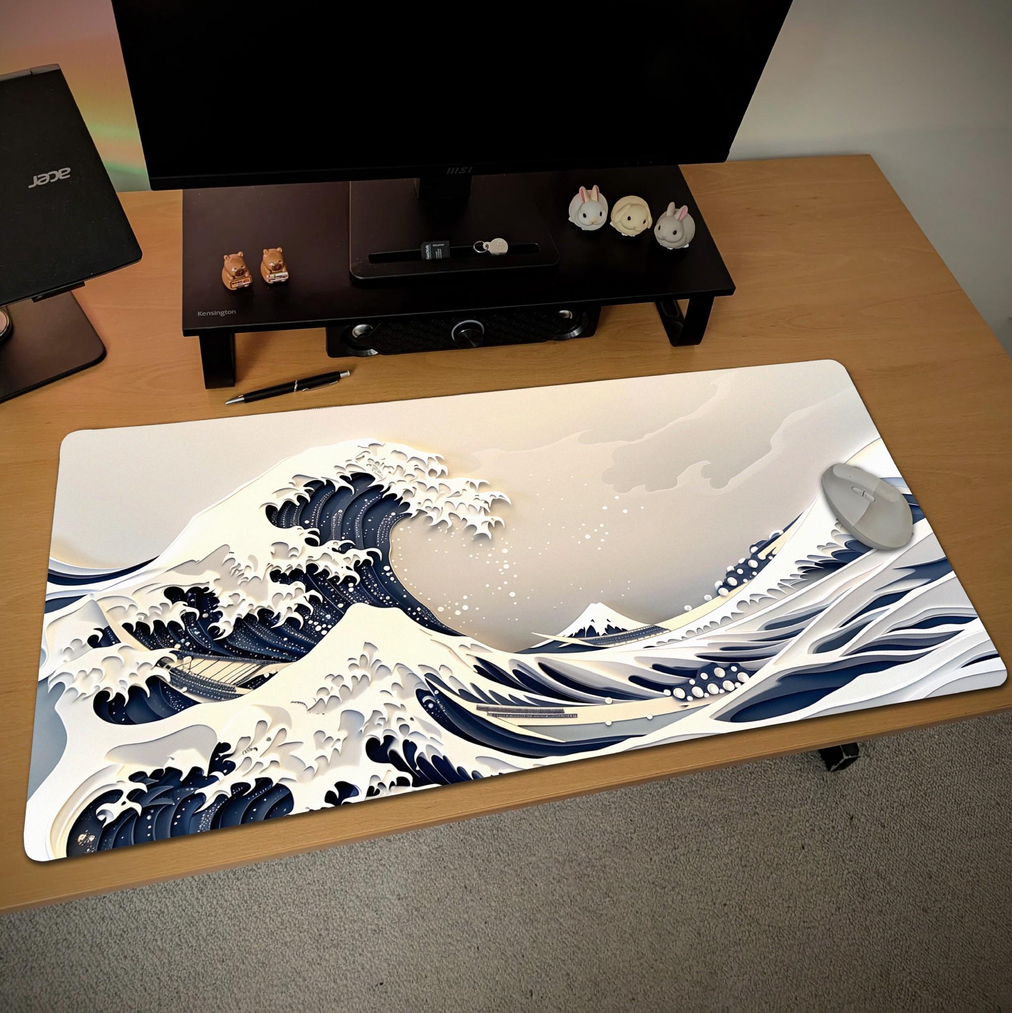 Hokusai Great Wave Desk Mat | Japanese Paper Art,  Ocean Wave Gaming Desk Pad