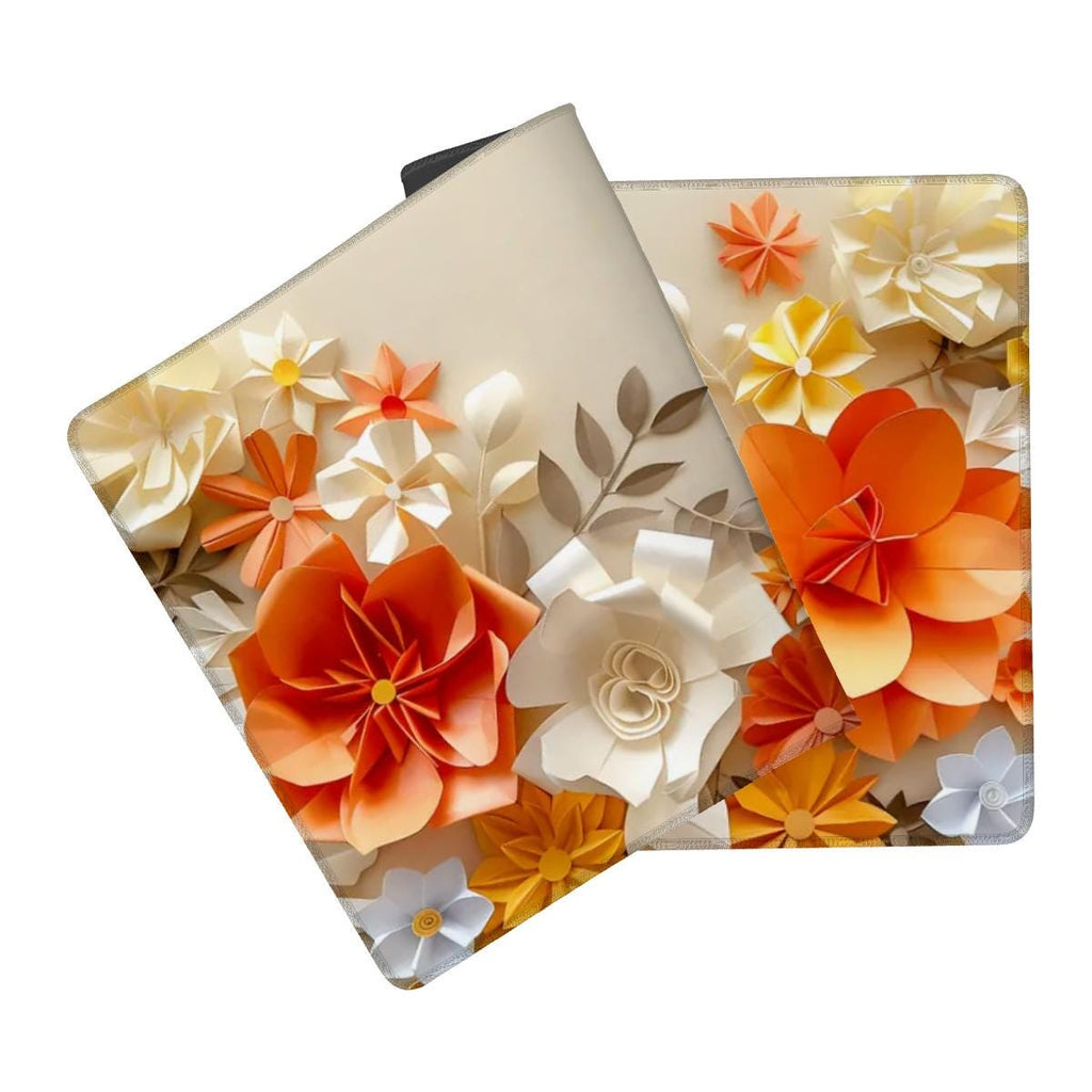 Floral Paper Art Desk Mat | Beige Orange Flower Mouse Pad