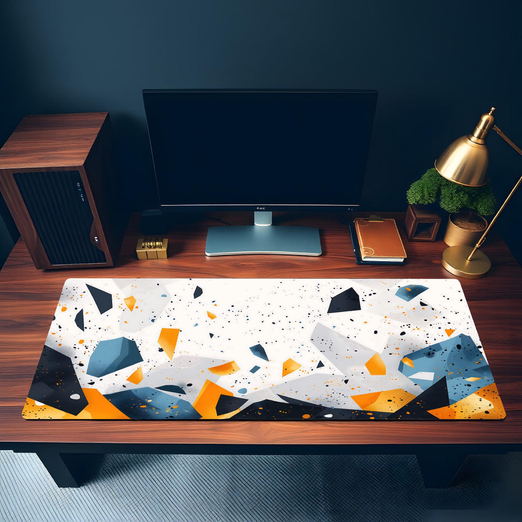 Abstract Geometric Desk Mat | Marble Terrazzo Pattern Mouse Pad