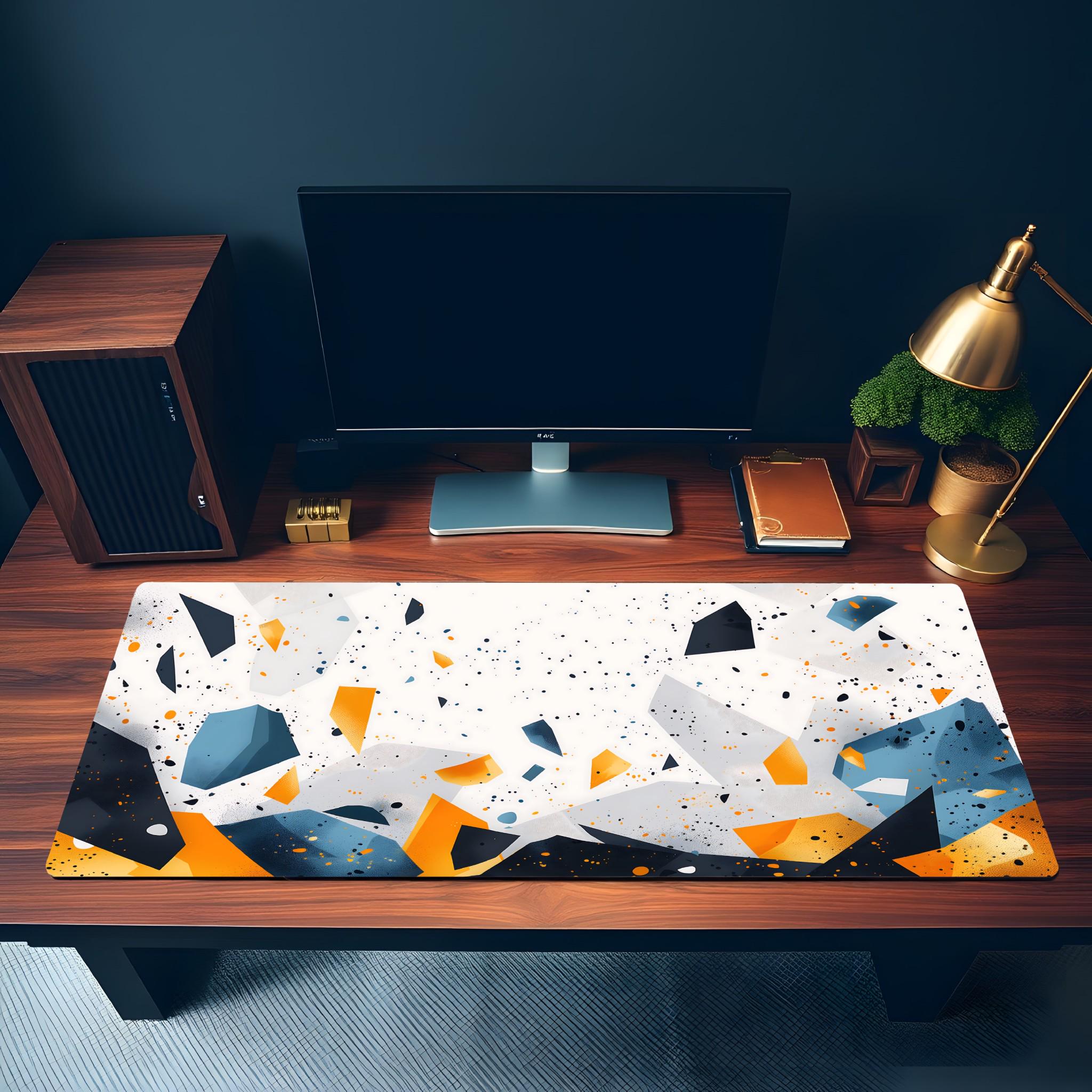 Abstract Geometric Desk Mat | Marble Terrazzo Pattern Mouse Pad