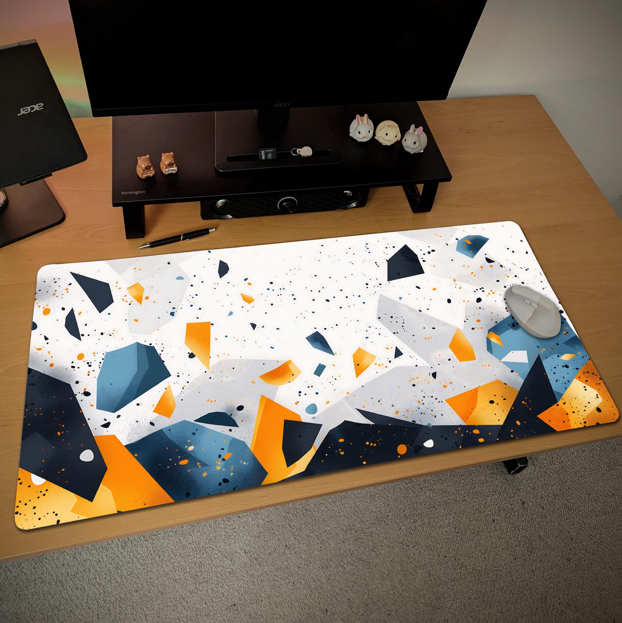 Abstract Geometric Desk Mat | Marble Terrazzo Pattern Mouse Pad