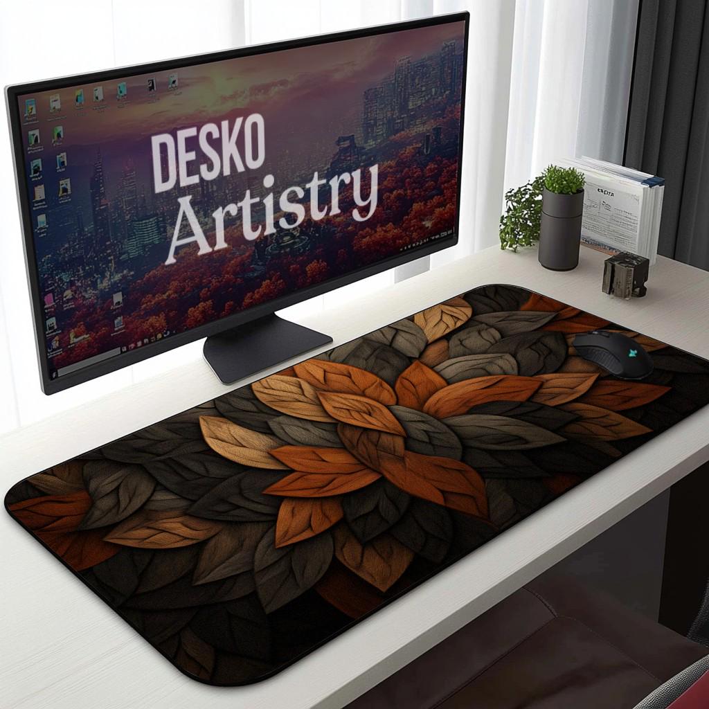 Leaf Wood Desk Mat | Nature Wood Pattern Mouse Pad with Rustic Earthy Design