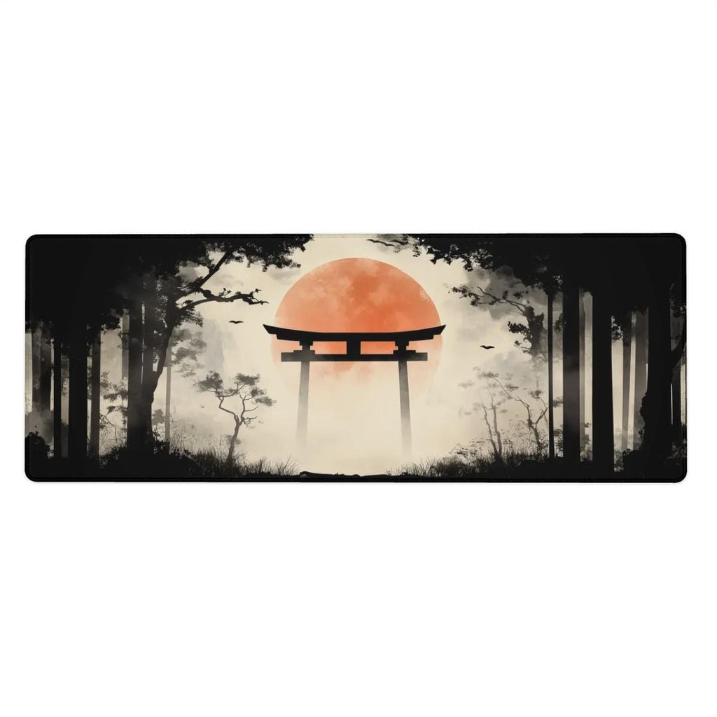 Japanese Forest Painting Desk Mat | Red Sun, Torii Gate Mouse Pad