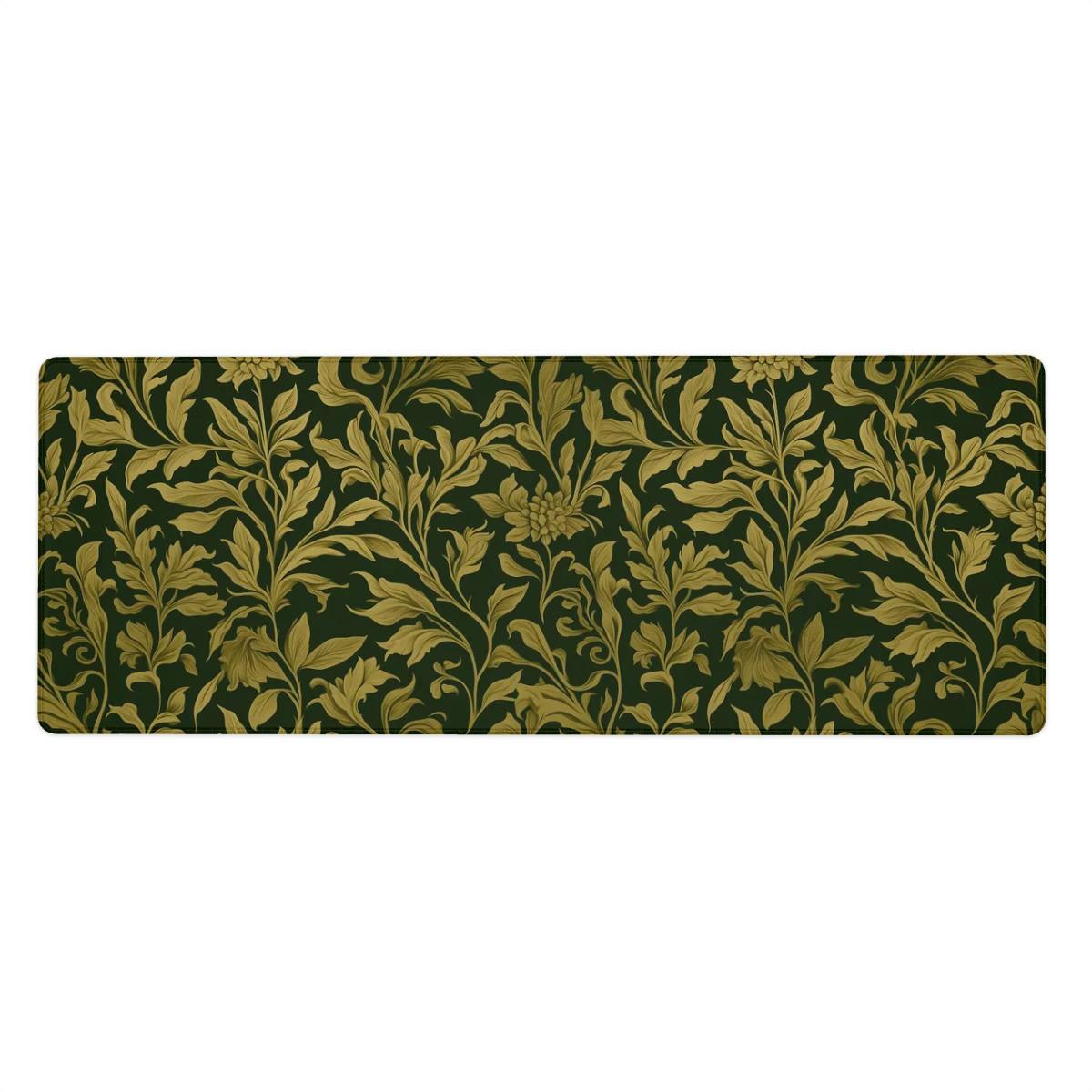 Vintage Floral Green Desk Mat | Dark Botanical Mouse Pad, Gothic Baroque Desk Pad