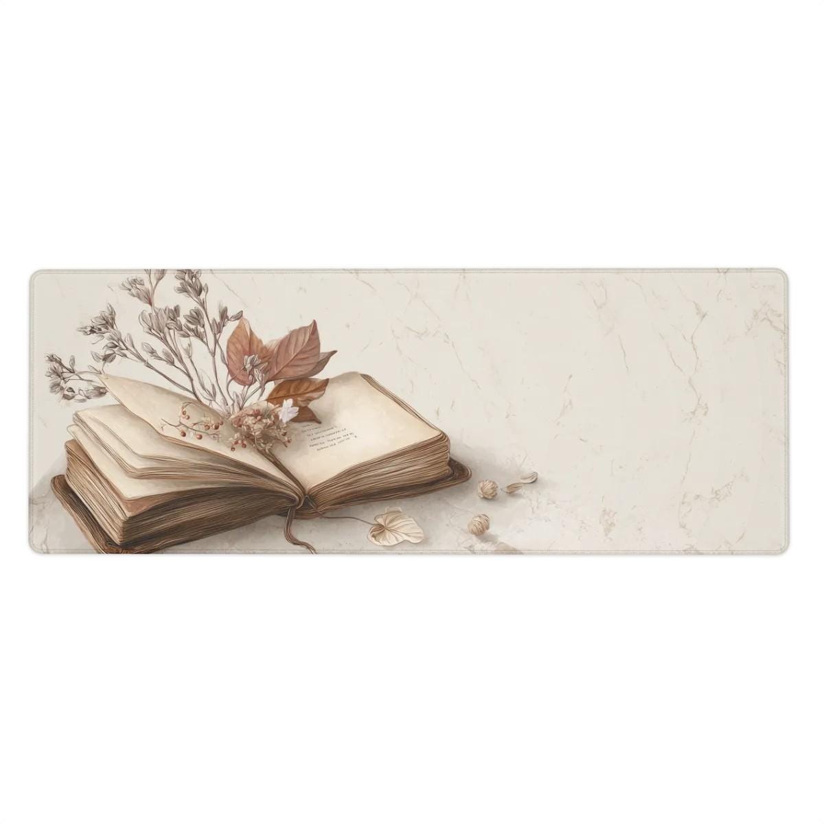 Vintage Book Oshibana Desk Mat | Herberium Journal with Dry Floral Art Aesthetics Desk Pad