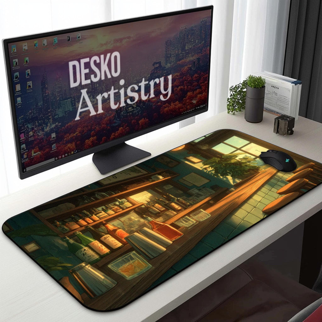 Sunset Bar Scene Desk Mat | Old Fashioned Cocktail Loungc Desk Pad