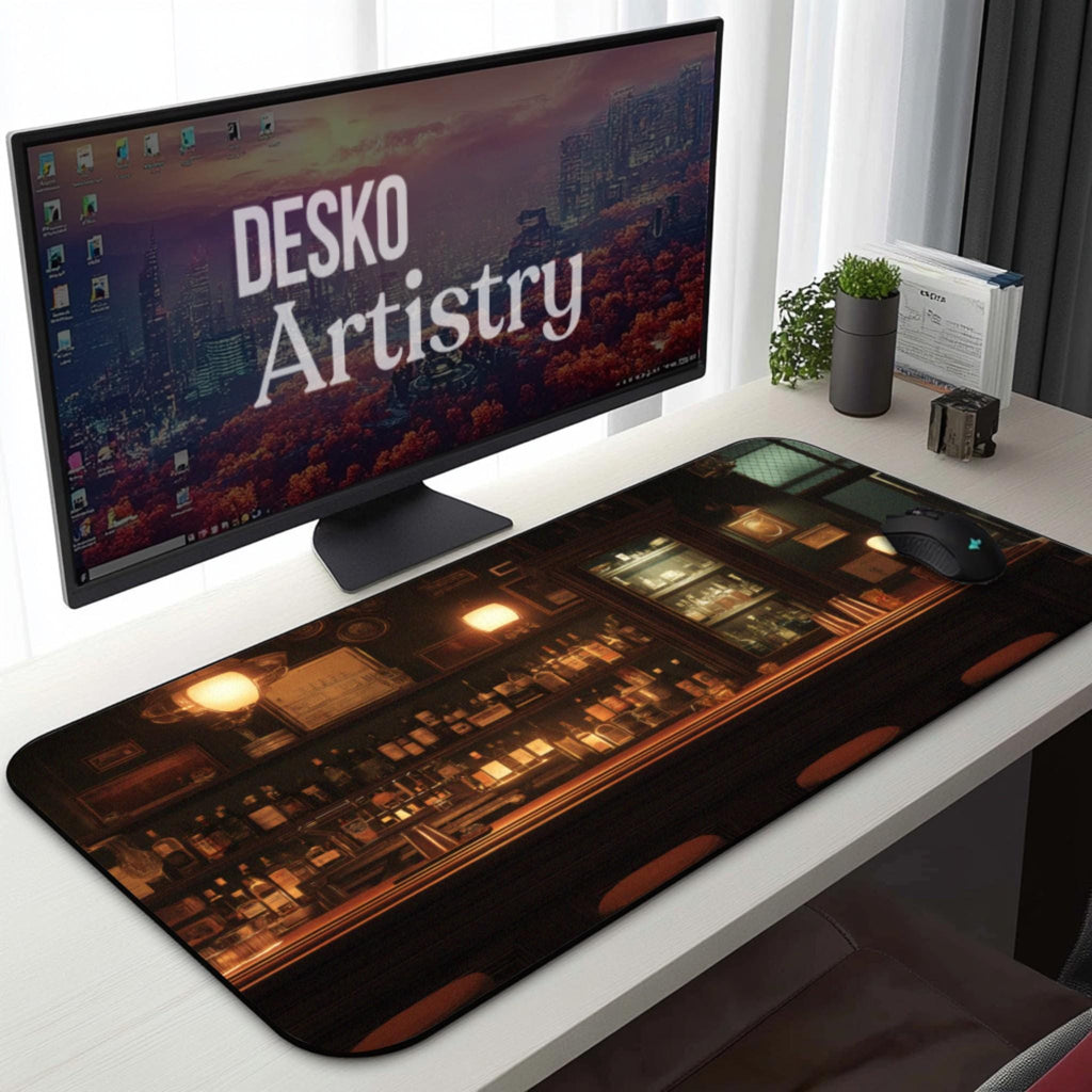 Classic Bar Desk Mat | Old Fashioned Moody Bar Mouse Pad | Aesthetic Dark Wood Amber Vibes