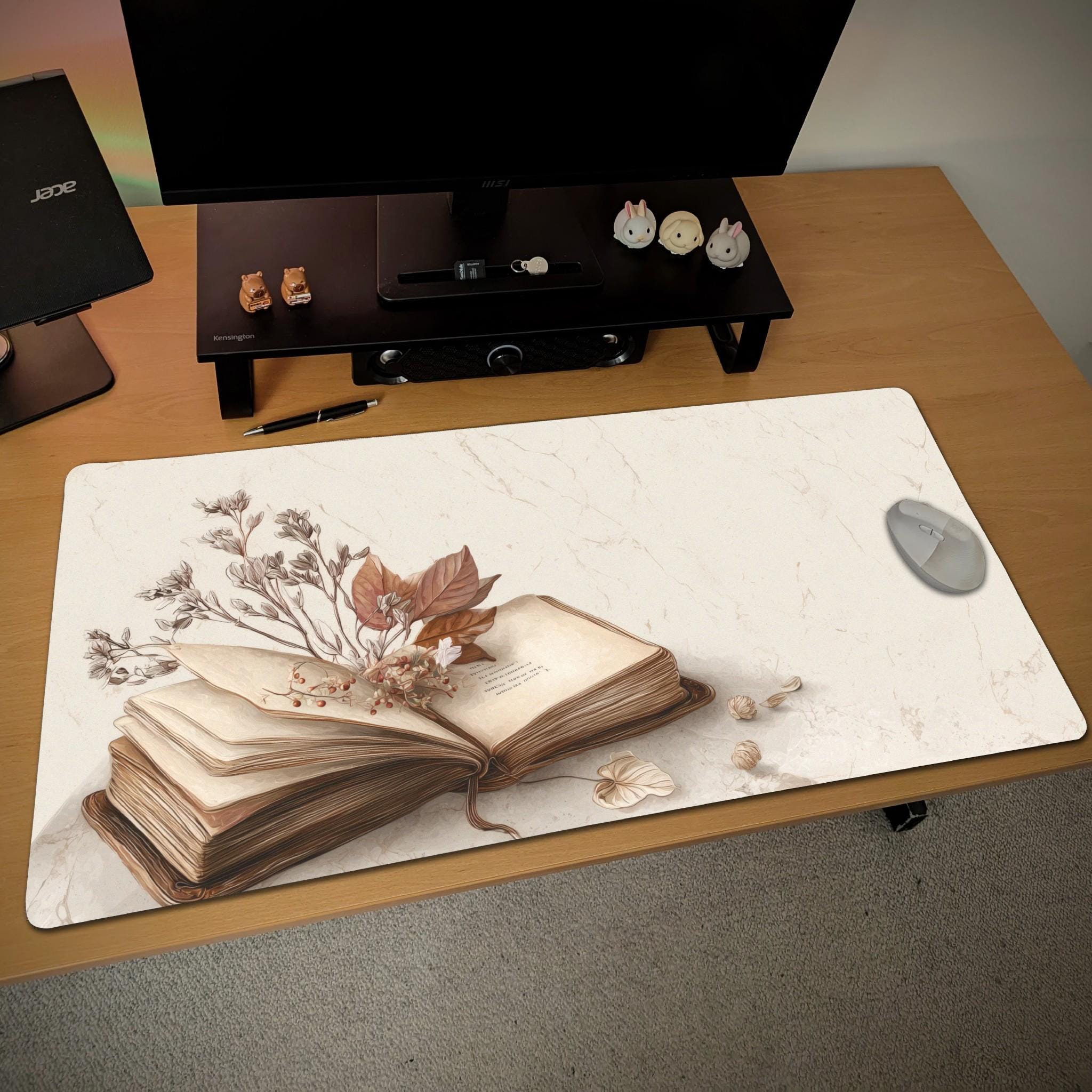 Vintage Book Oshibana Desk Mat | Herberium Journal with Dry Floral Art Aesthetics Desk Pad