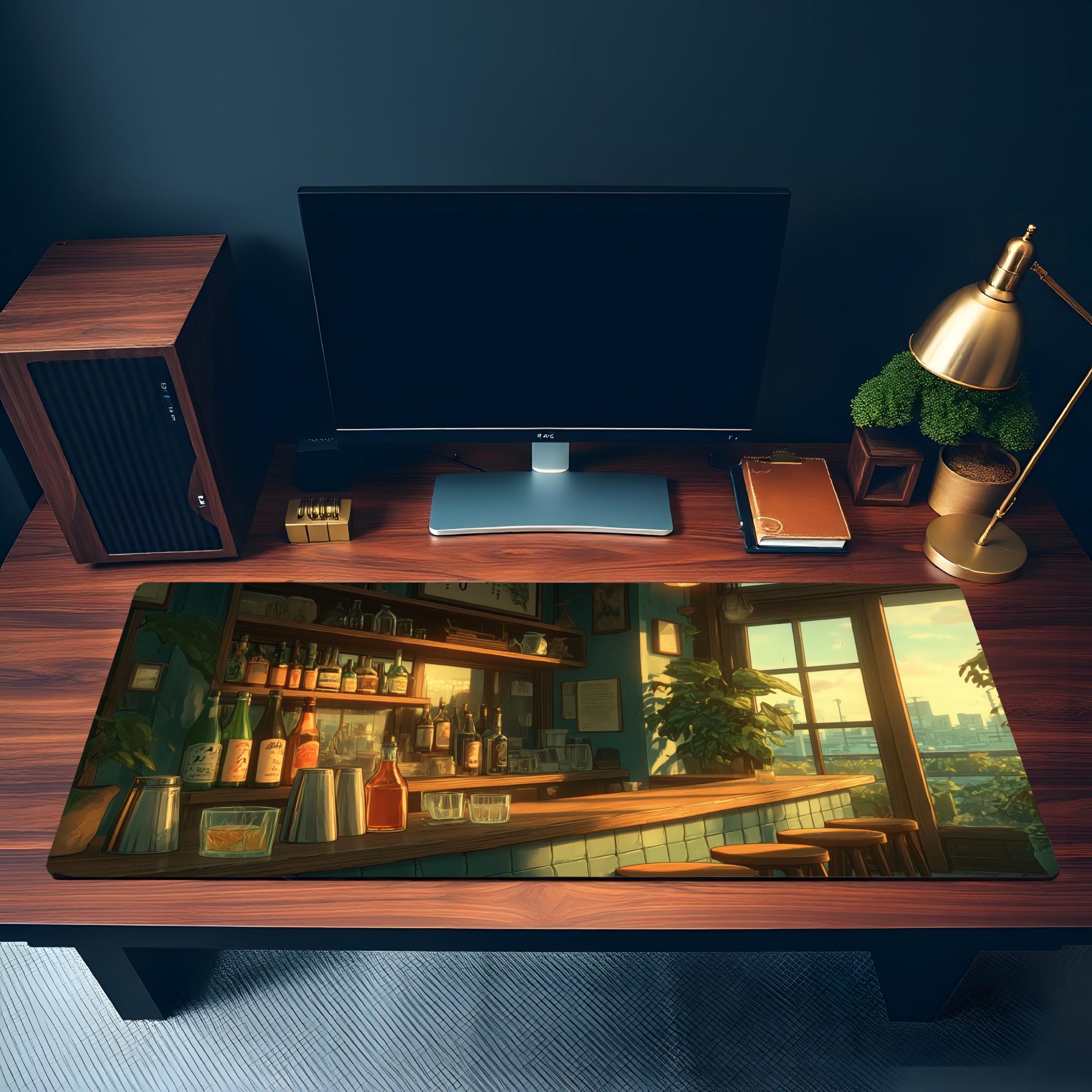 Sunset Bar Scene Desk Mat | Old Fashioned Cocktail Loungc Desk Pad