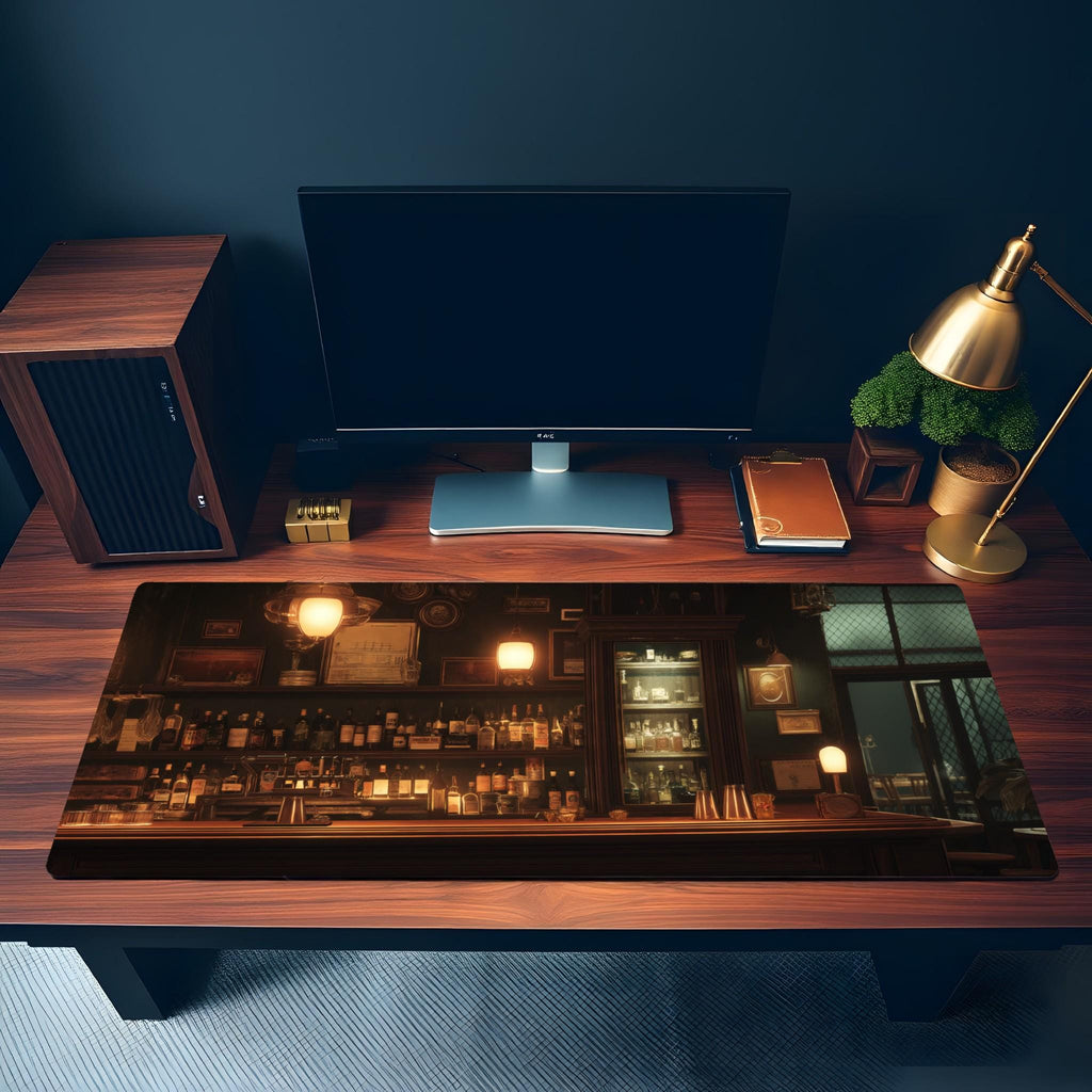 Classic Bar Desk Mat | Old Fashioned Moody Bar Mouse Pad | Aesthetic Dark Wood Amber Vibes