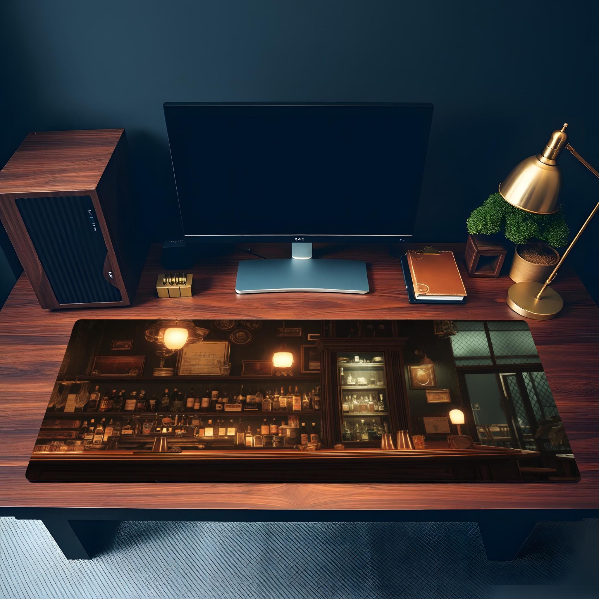 Classic Bar Desk Mat | Old Fashioned Moody Bar Mouse Pad | Aesthetic Dark Wood Amber Vibes