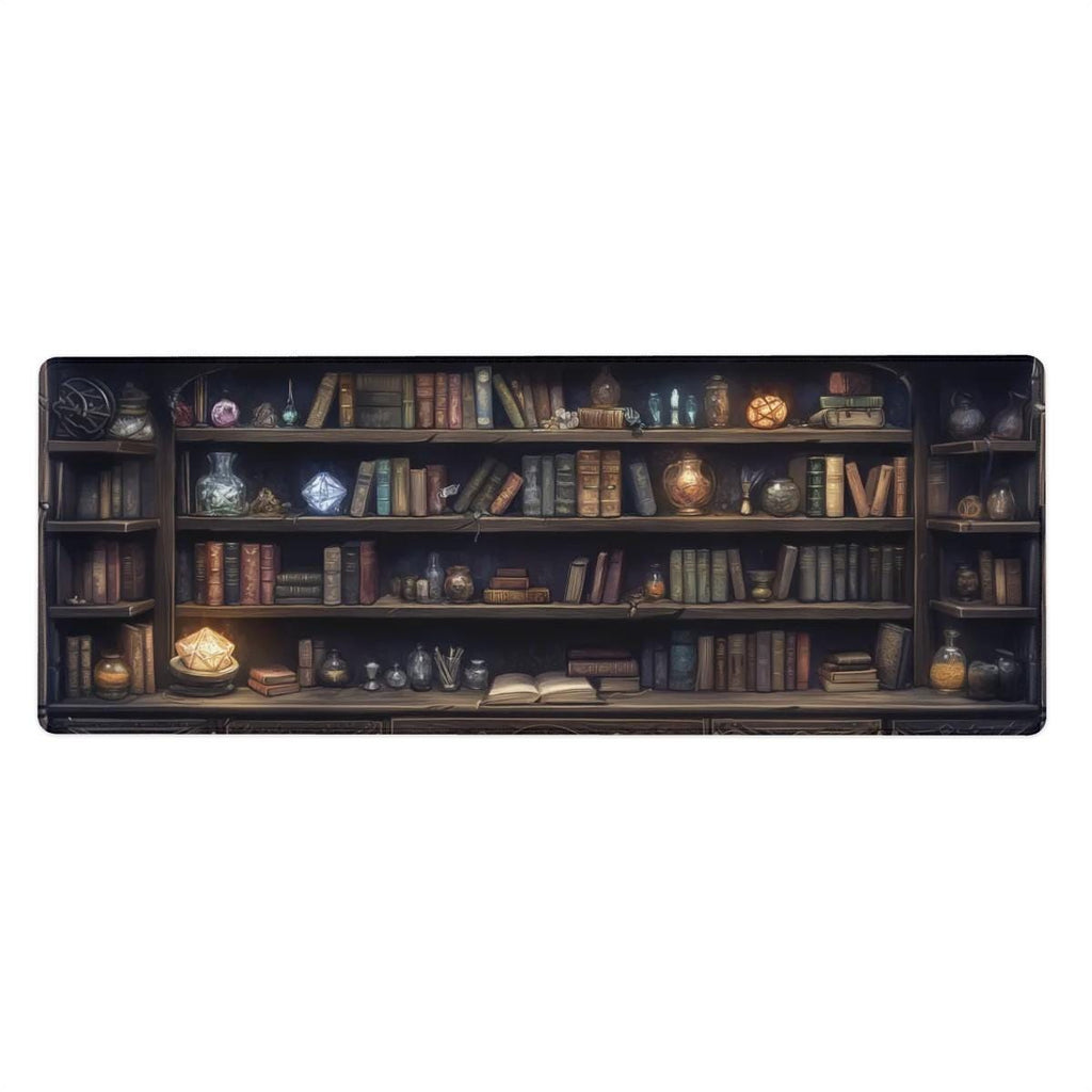 Spellbook Library Desk Mat | Magical Bookshelf Mouse Pad, Wizard Desk Pad | Dark Academia Fantasy