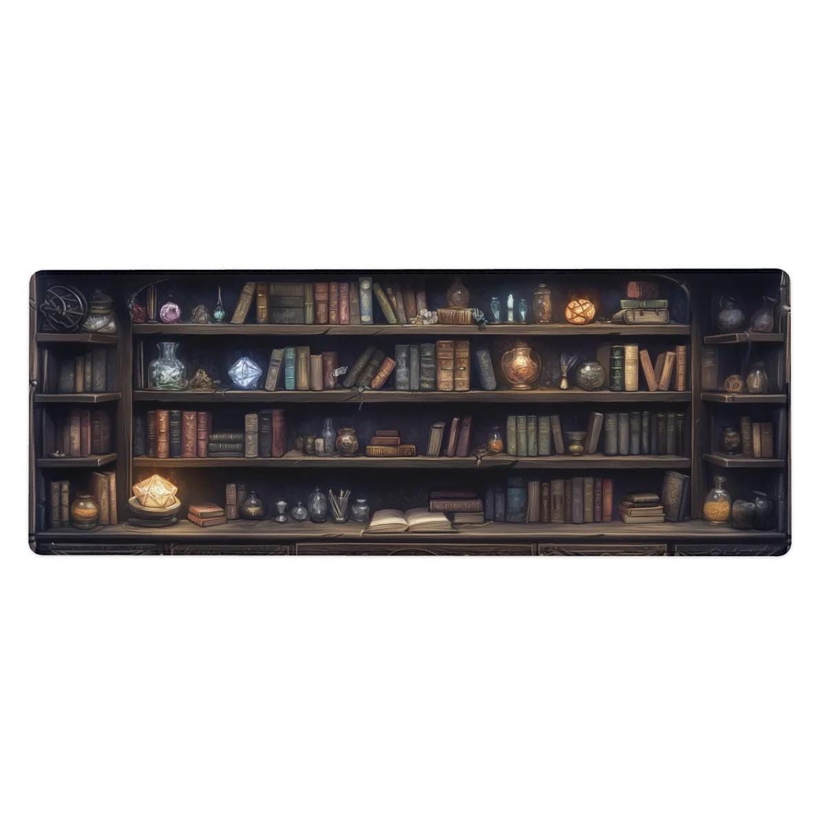 Spellbook Library Desk Mat | Magical Bookshelf Mouse Pad, Wizard Desk Pad | Dark Academia Fantasy