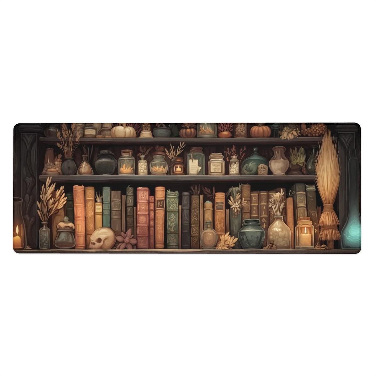 Witchy Apothecary Desk Mat | Dark Academia, Mystical Bookshelf Desk Pad