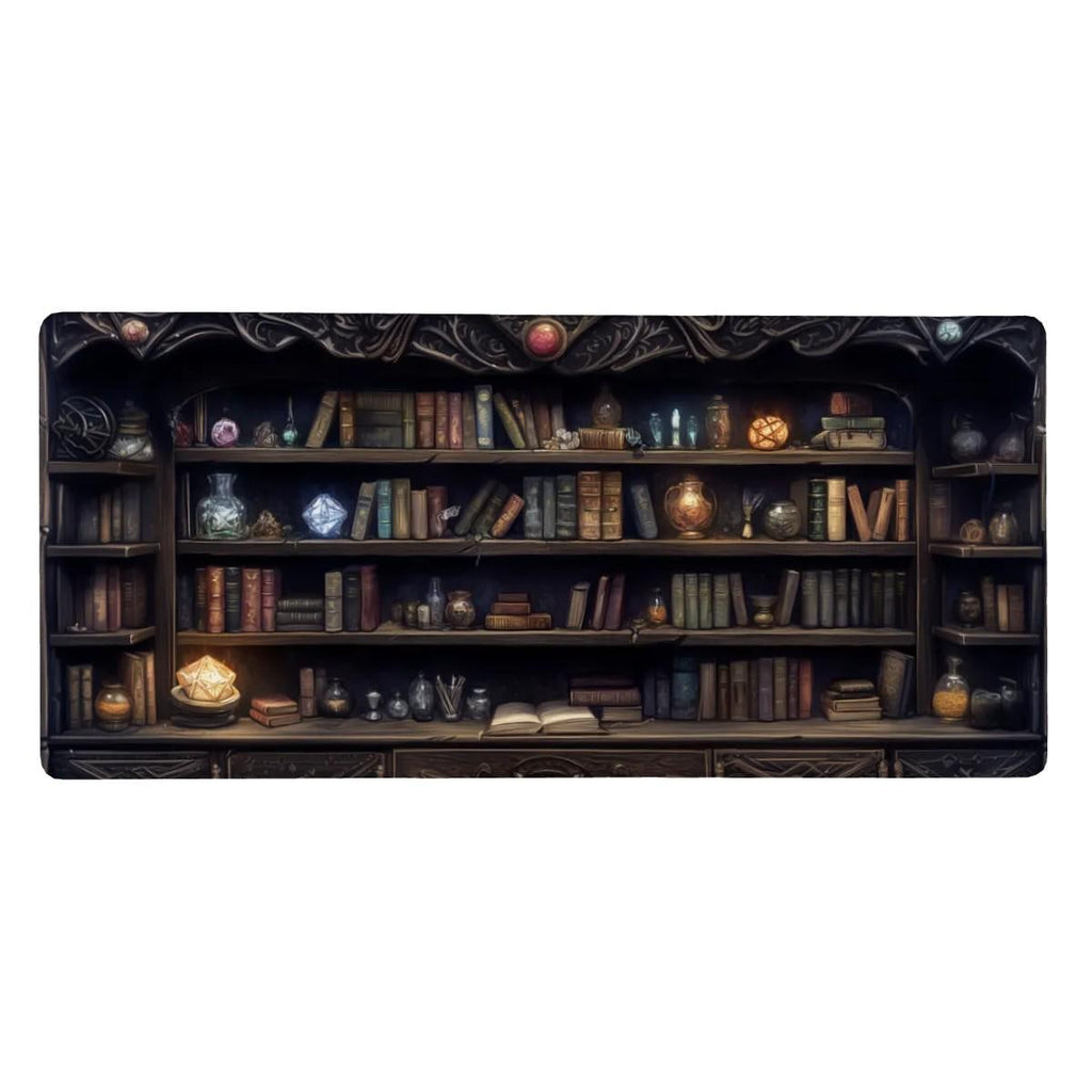 Spellbook Library Desk Mat | Magical Bookshelf Mouse Pad, Wizard Desk Pad | Dark Academia Fantasy