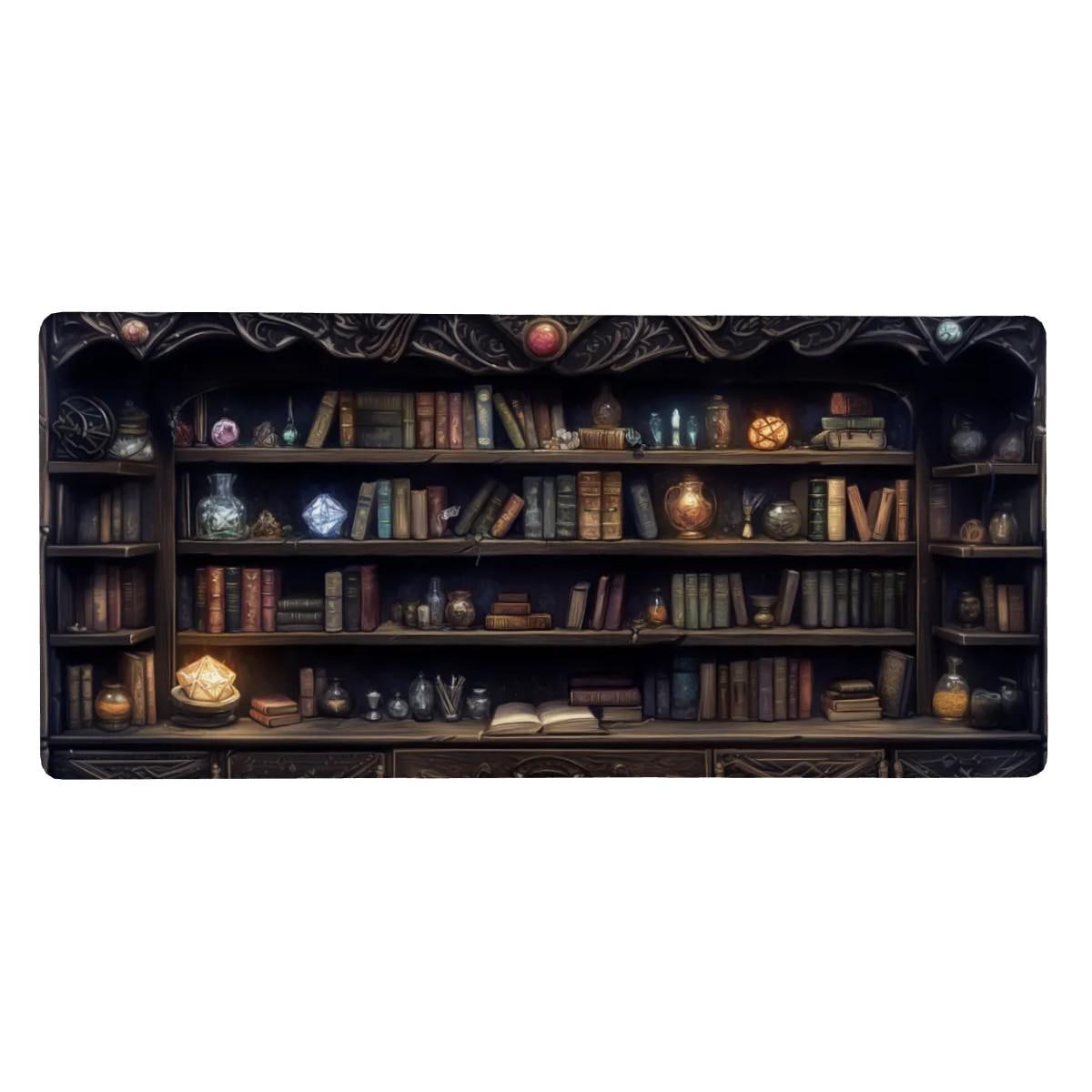 Spellbook Library Desk Mat | Magical Bookshelf Mouse Pad, Wizard Desk Pad | Dark Academia Fantasy