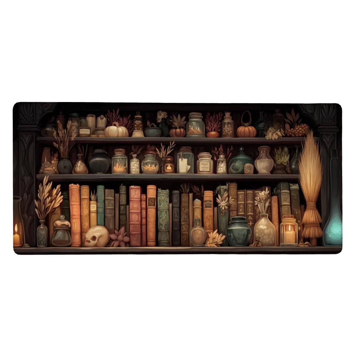 Witchy Apothecary Desk Mat | Dark Academia, Mystical Bookshelf Desk Pad