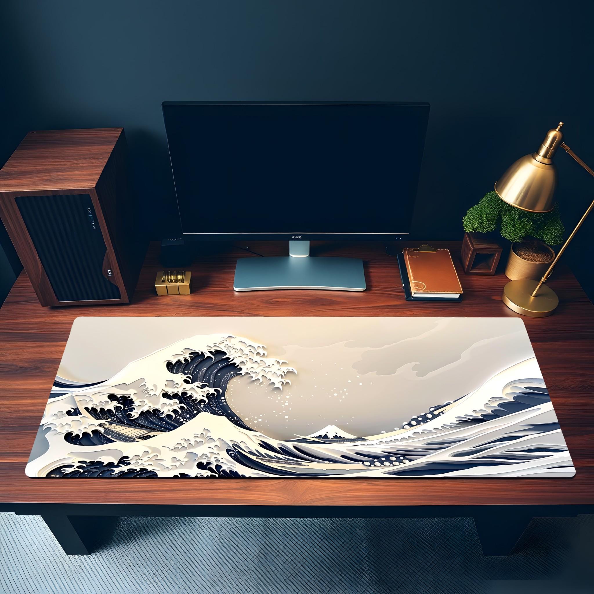 Hokusai Great Wave Desk Mat | Japanese Paper Art,  Ocean Wave Gaming Desk Pad