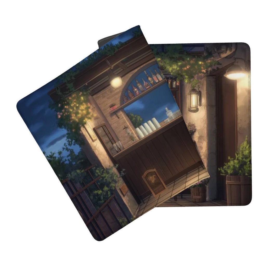 Lofi Garden Bar Desk Mat – Cozy Night Terrace Mouse Pad, Japanese Anime Aesthetic Desk Pad for Gaming, Work Space