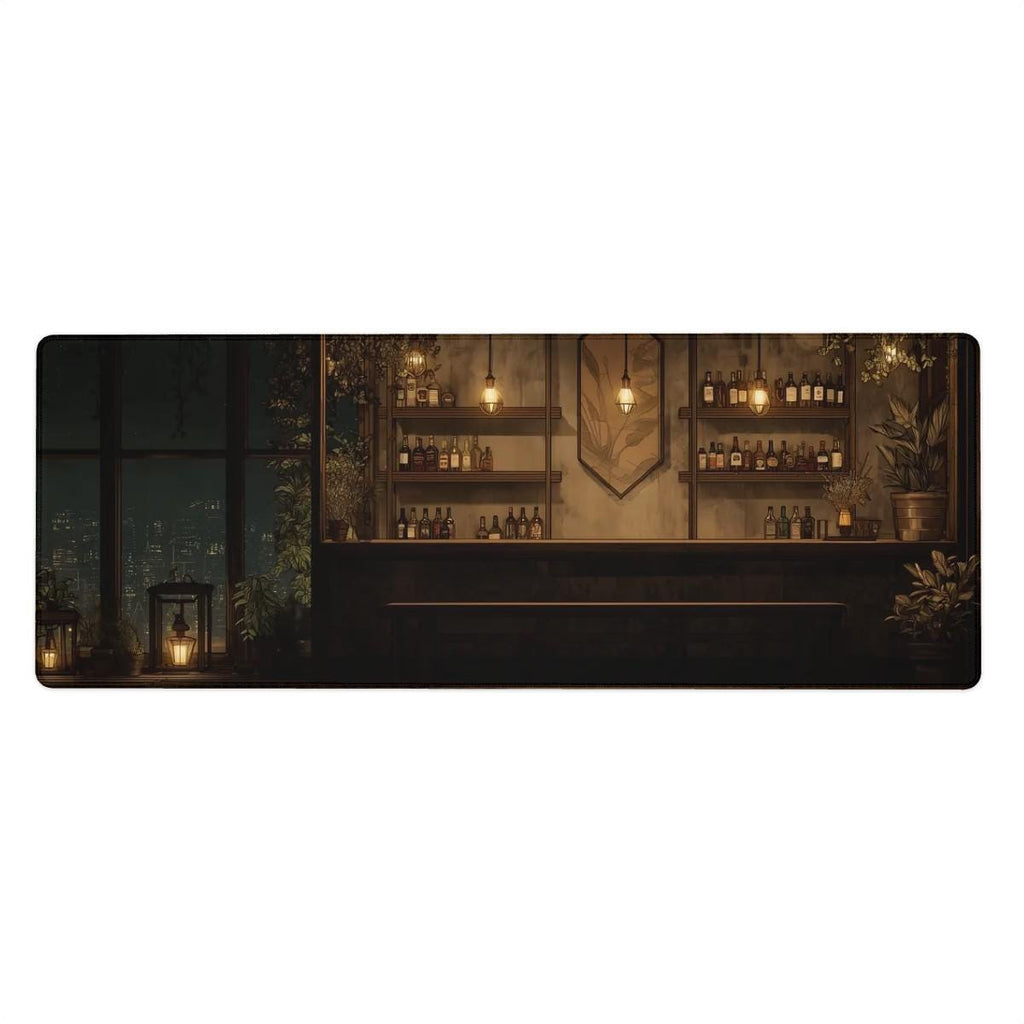 Moody Rooftop Bar Desk Mat | Cozy Night City View Mouse Pad, Japanese Anime Aesthetic Desk Pad for Home Office, Workspace and Gaming Gift