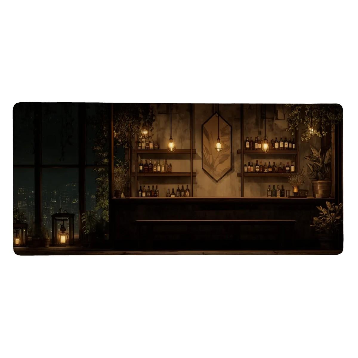 Moody Rooftop Bar Desk Mat | Cozy Night City View Mouse Pad, Japanese Anime Aesthetic Desk Pad for Home Office, Workspace and Gaming Gift