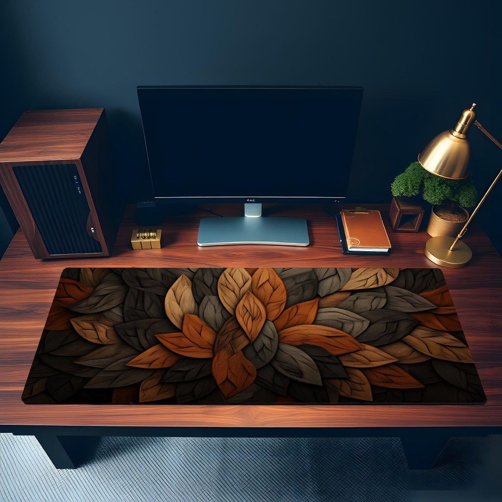 Leaf Wood Desk Mat | Nature Wood Pattern Mouse Pad with Rustic Earthy Design