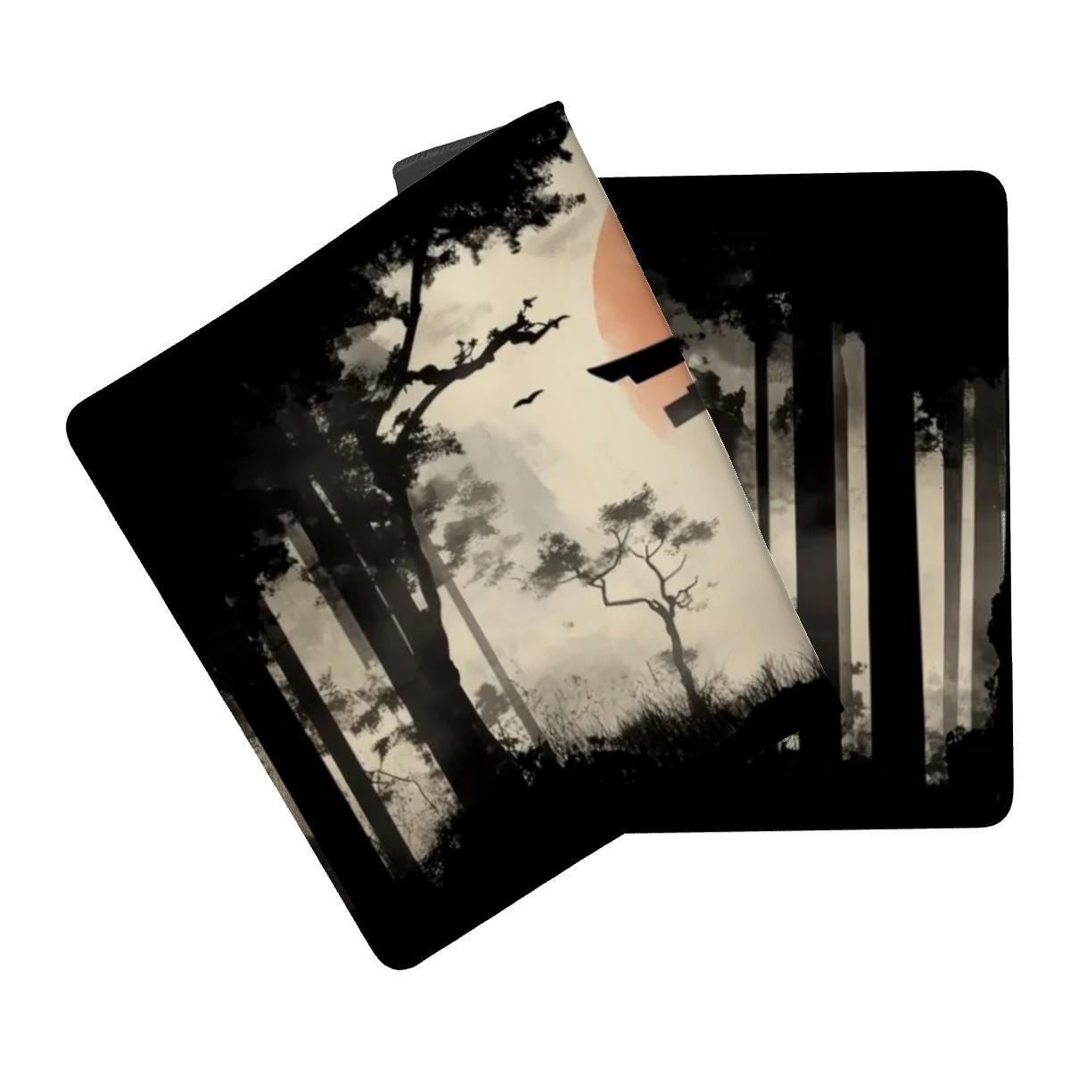 Japanese Forest Painting Desk Mat | Red Sun, Torii Gate Mouse Pad
