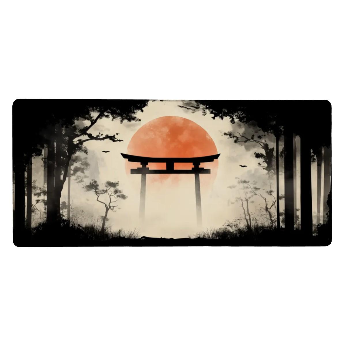 Japanese Forest Painting Desk Mat | Red Sun, Torii Gate Mouse Pad
