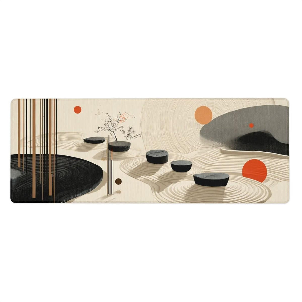 Japanese Zen Garden Desk Mat | Minimalist Large Mouse Pad | Beige Black Abstract Desk Pad, Aesthetic Workspace