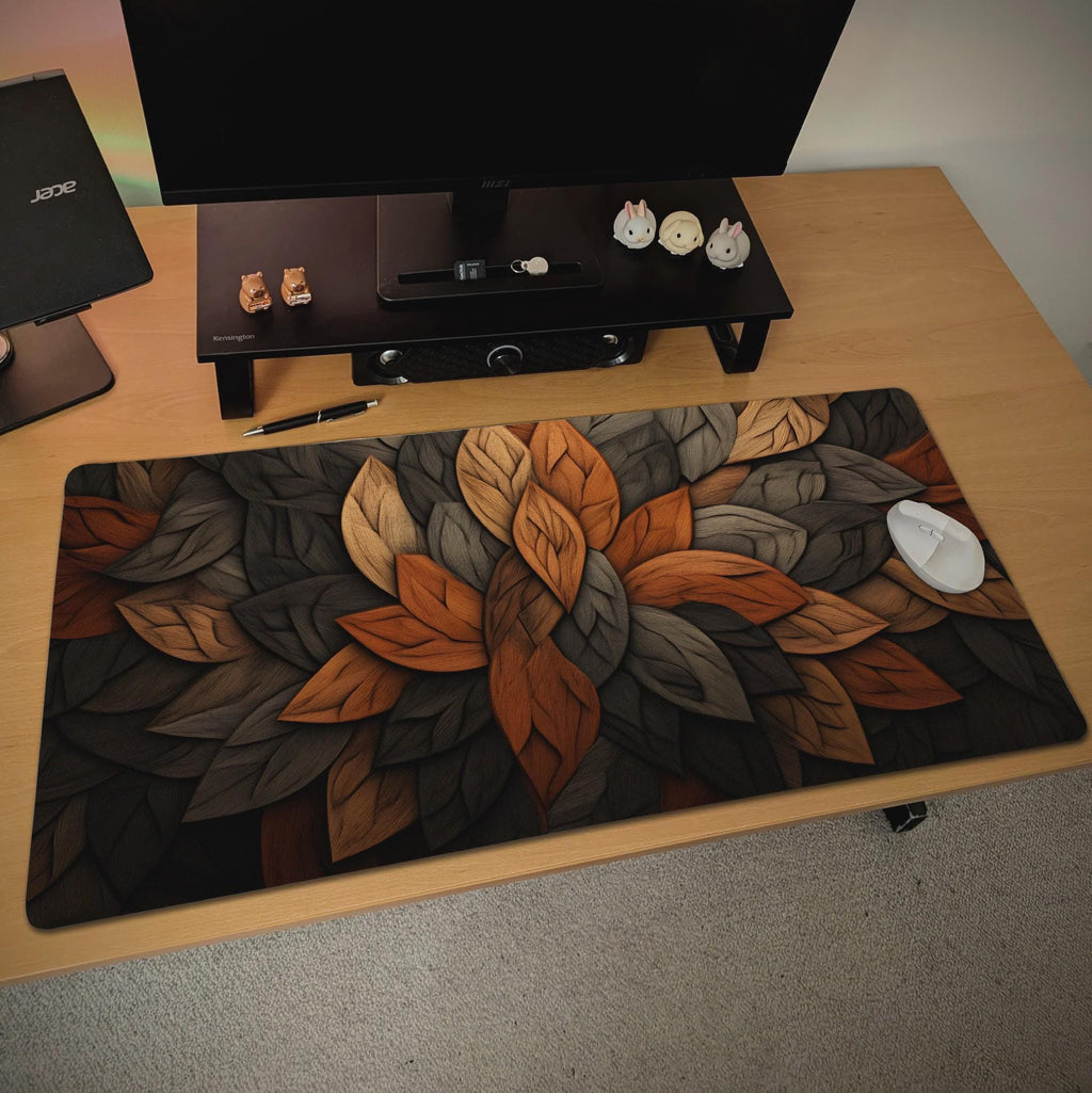 Leaf Wood Desk Mat | Nature Wood Pattern Mouse Pad with Rustic Earthy Design