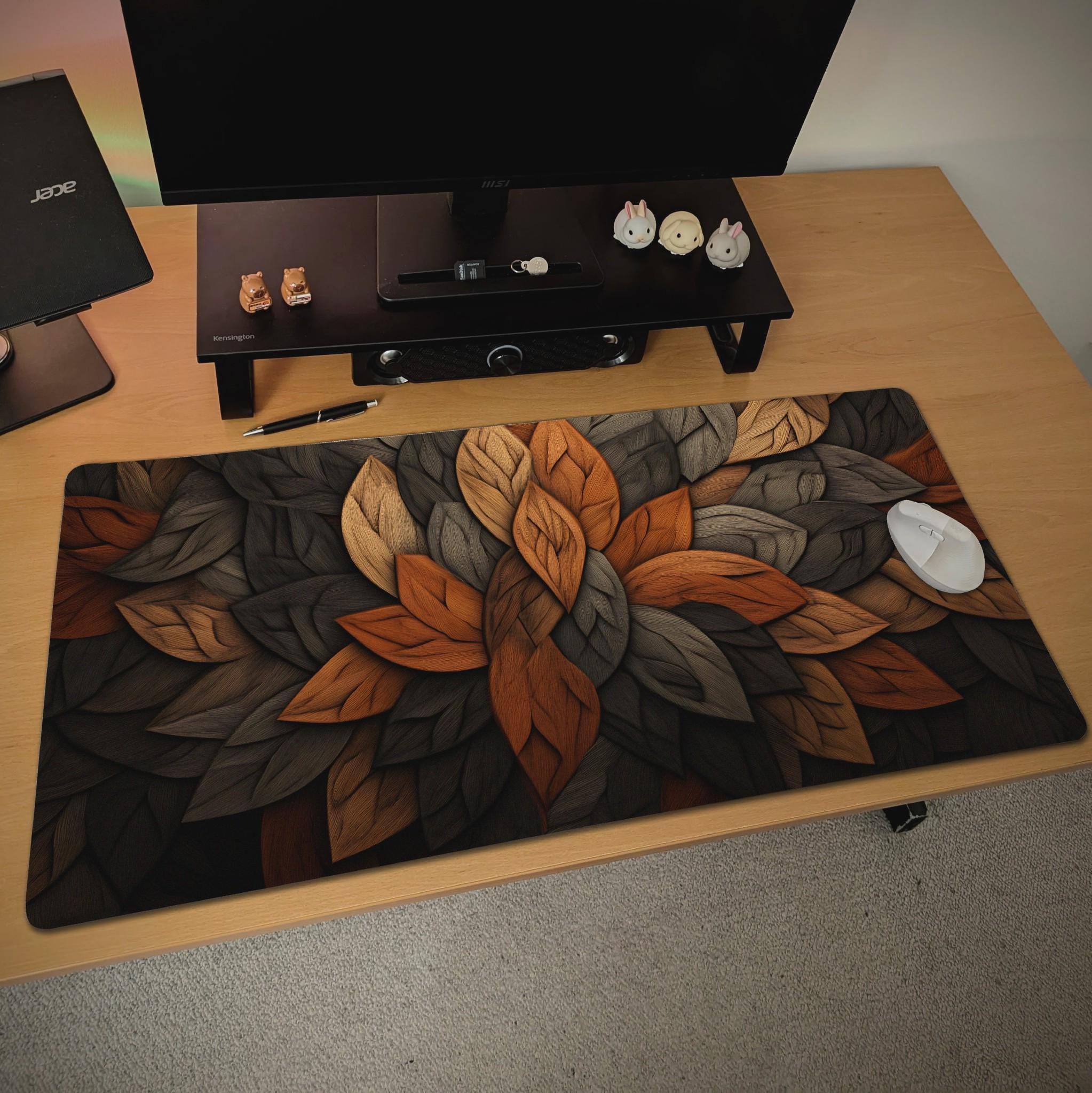 Leaf Wood Desk Mat | Nature Wood Pattern Mouse Pad with Rustic Earthy Design