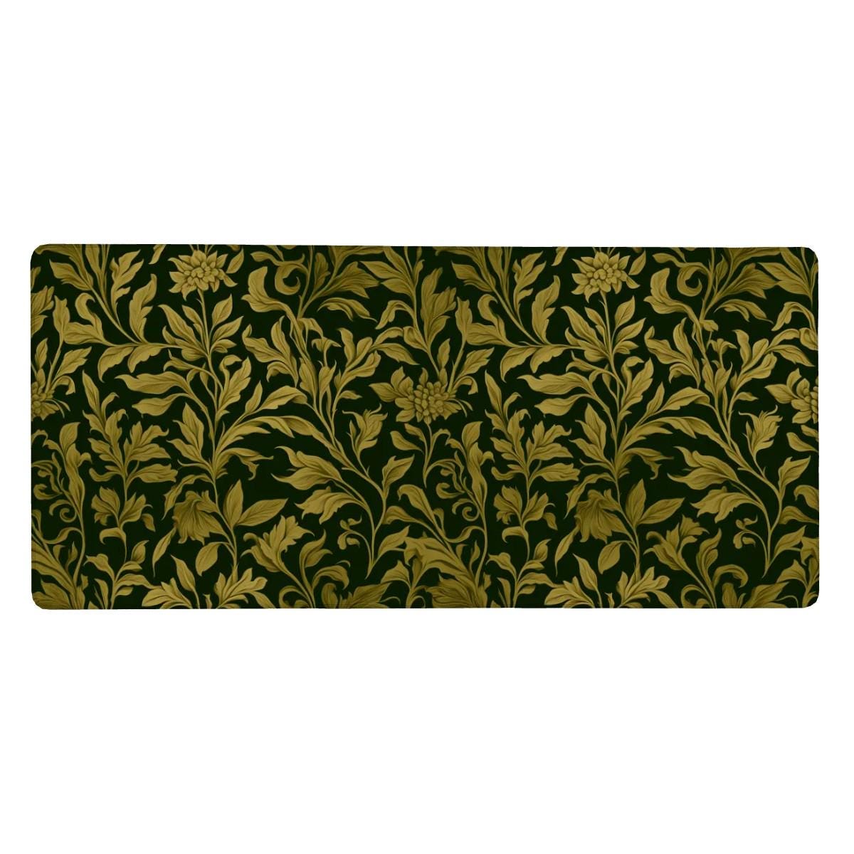 Vintage Floral Green Desk Mat | Dark Botanical Mouse Pad, Gothic Baroque Desk Pad