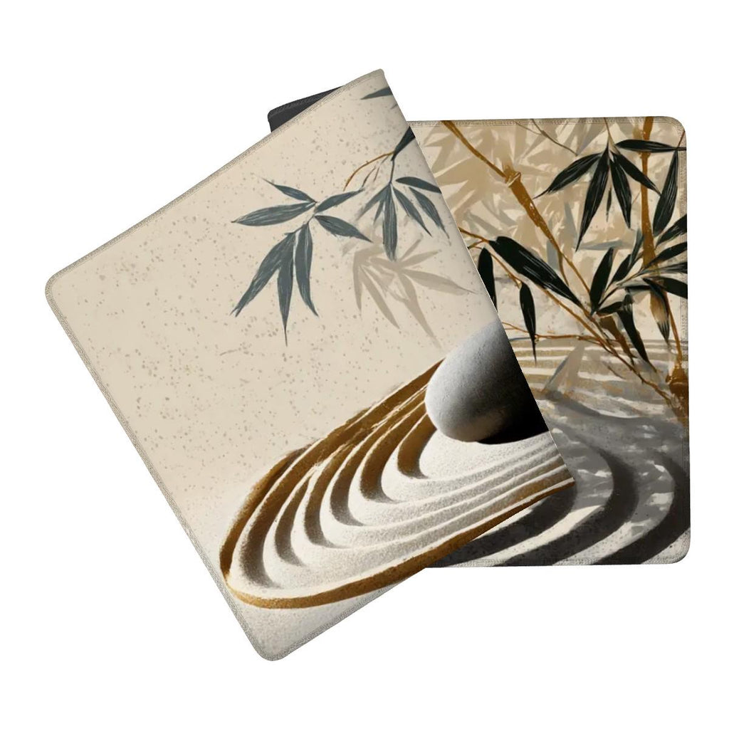 Japanese Zen Garden Desk Mat | Bamboo Decor, Serene Japanese Minimalist Design | Cozy Art Workspace
