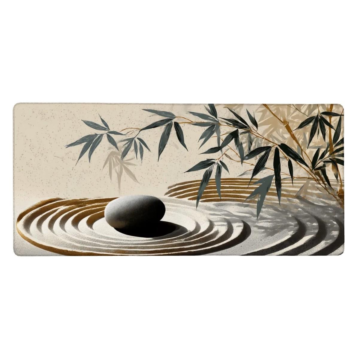 Japanese Zen Garden Desk Mat | Bamboo Decor, Serene Japanese Minimalist Design | Cozy Art Workspace