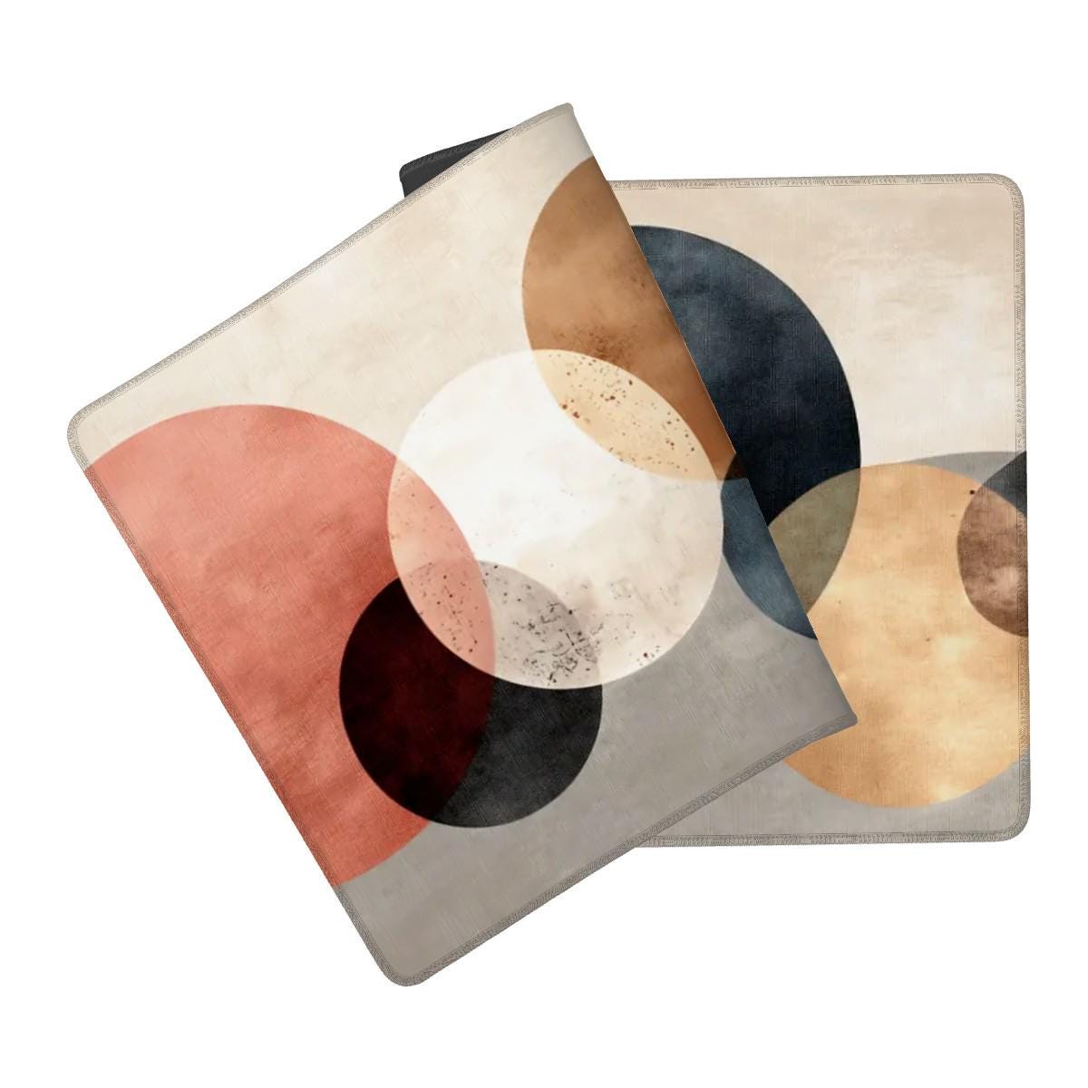 Abstract Circles Desk Mat | Modern Minimalist Mouse Pad | Geometric, Earth Tone Gaming Pad | Contemporary Workspace Art