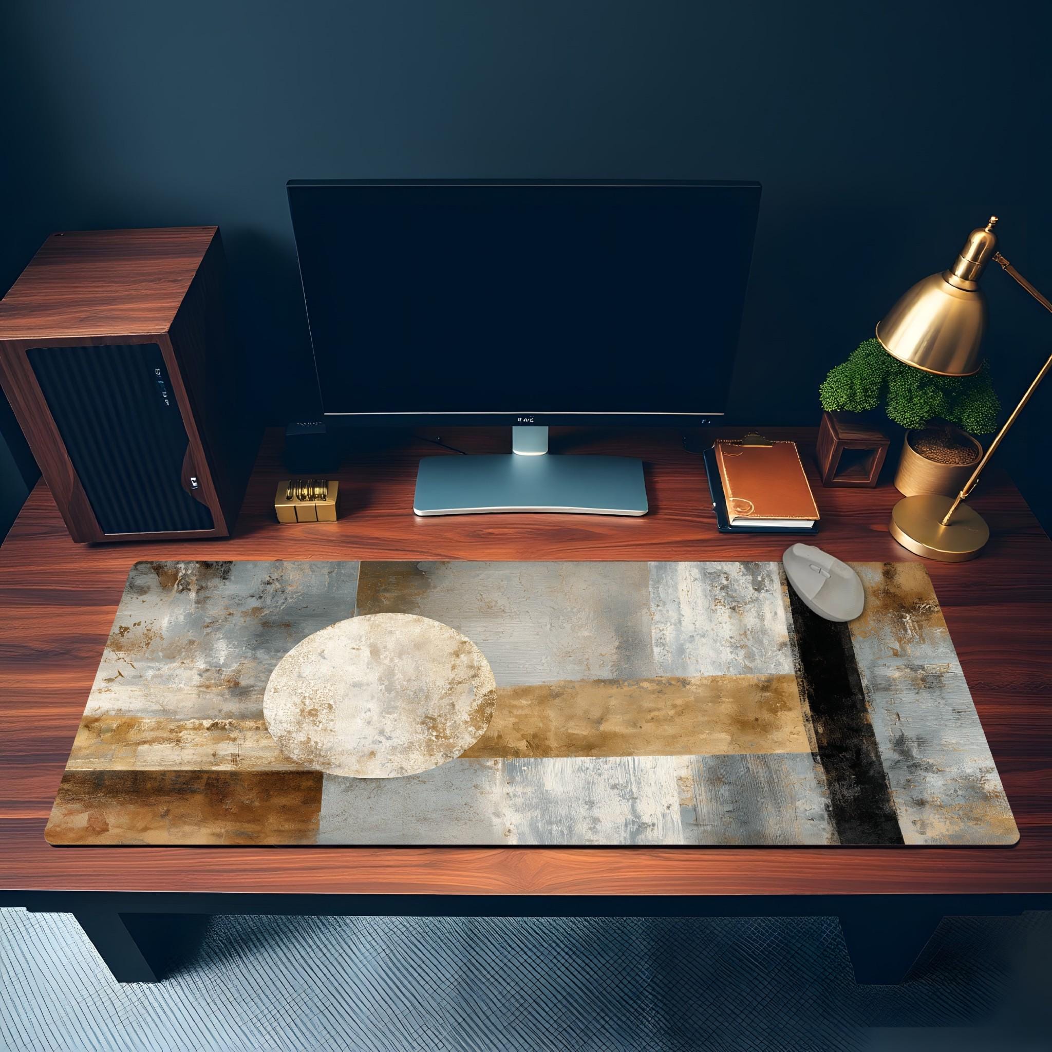 Industrial Abstract Desk Mat | Modern Geometric Mouse Pad | Neutral Textured Decor | Contemporary Art Gaming Pad | Minimalist Workspace