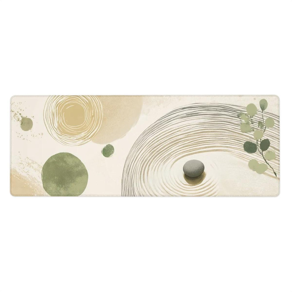 Sage Green Zen Circle Desk Mat | Watercolor Boho Mouse Pad with Spiral Sand Patterns