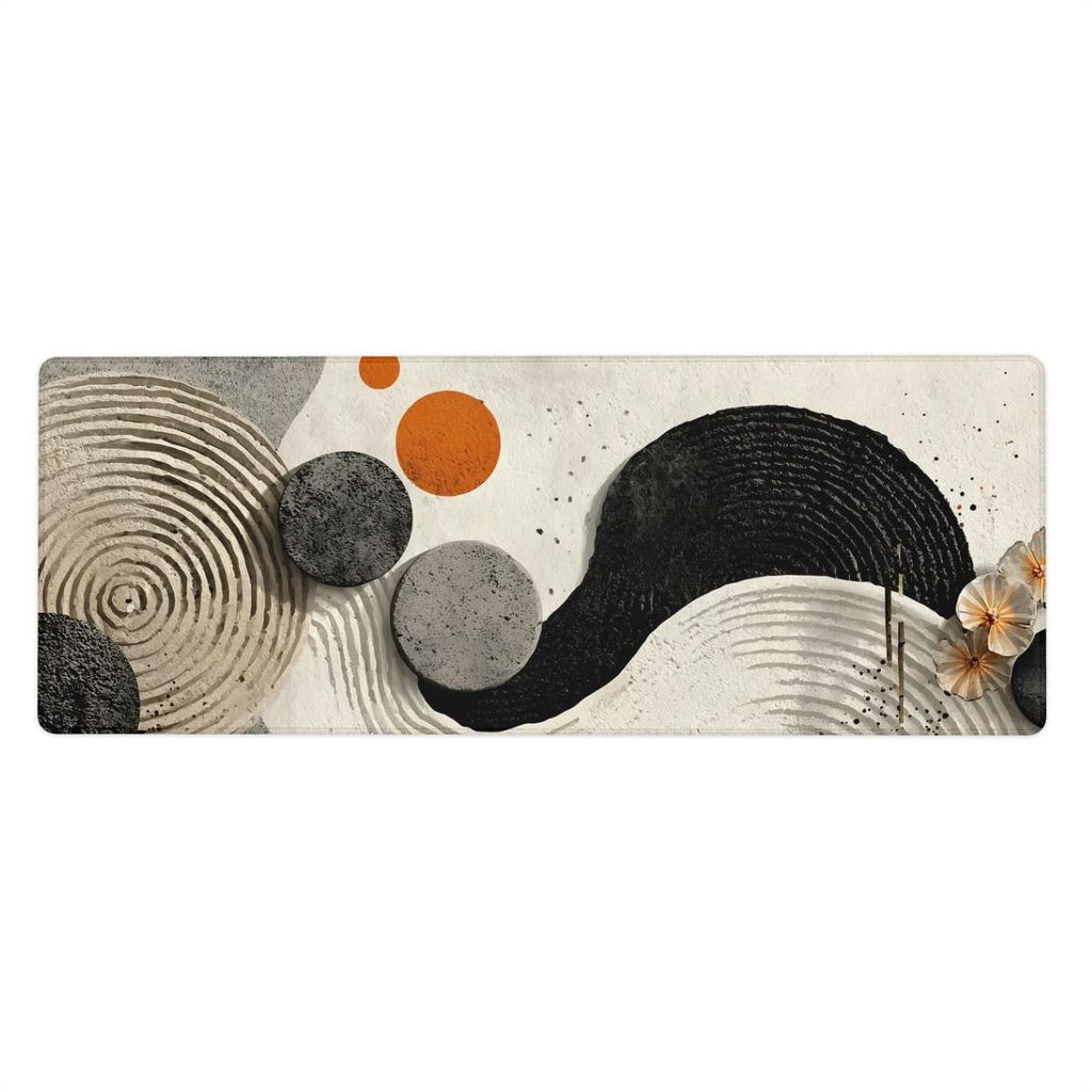 Abstract Zen Desk Mat | Minimalist Mouse Pad with Organic Shapes in Neutral Tones, Japanese Inspired Desk Decor