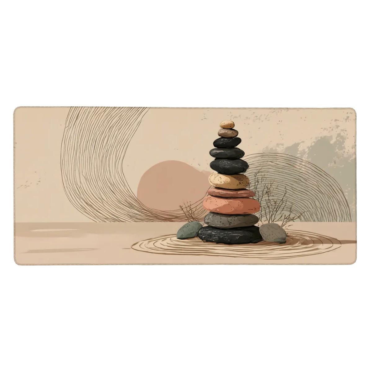 Boho Stone Art Desk Mat | Scandi Minimalist Mouse Pad with Dusty Pink Accents