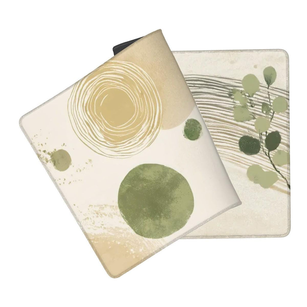 Sage Green Zen Circle Desk Mat | Watercolor Boho Mouse Pad with Spiral Sand Patterns