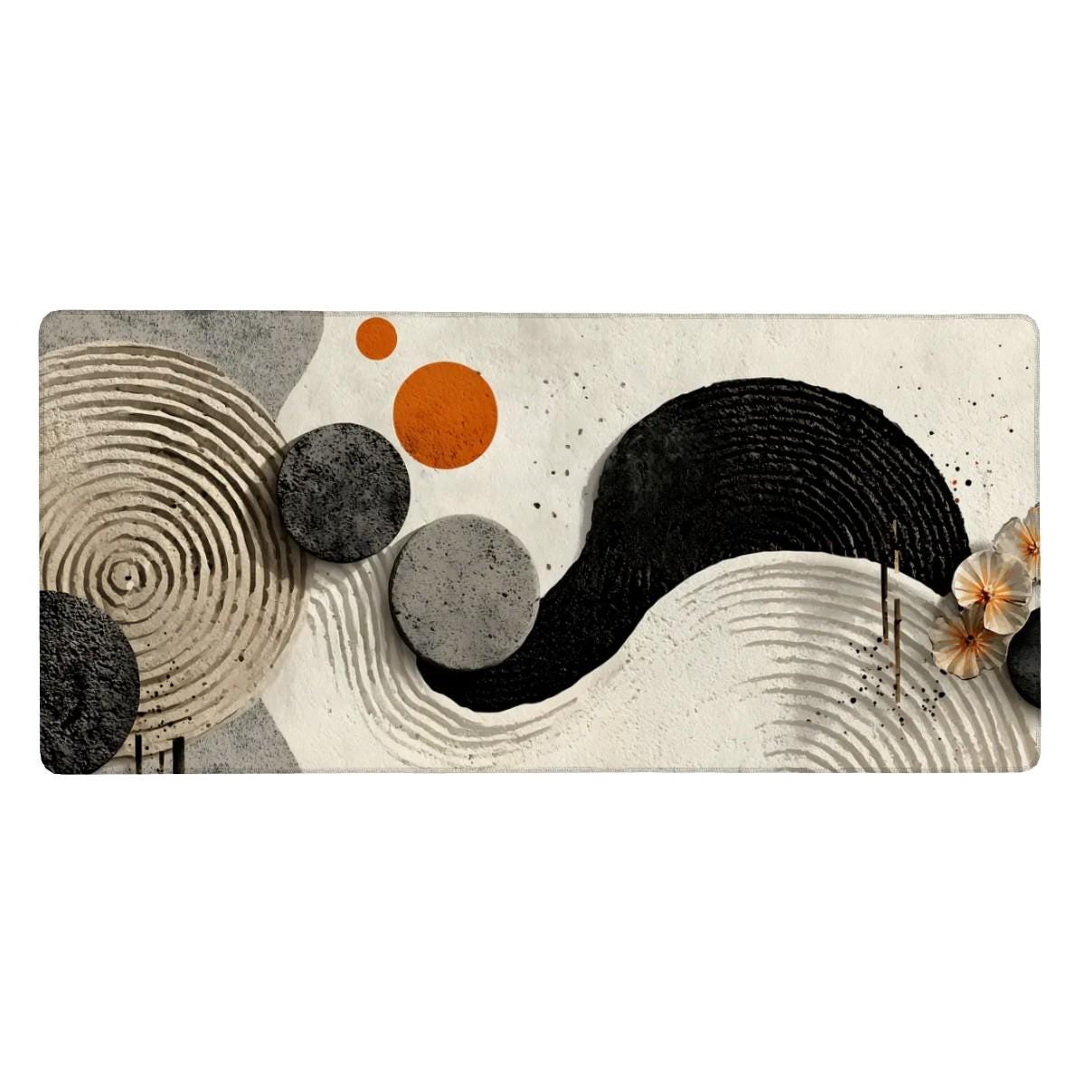 Abstract Zen Desk Mat | Minimalist Mouse Pad with Organic Shapes in Neutral Tones, Japanese Inspired Desk Decor