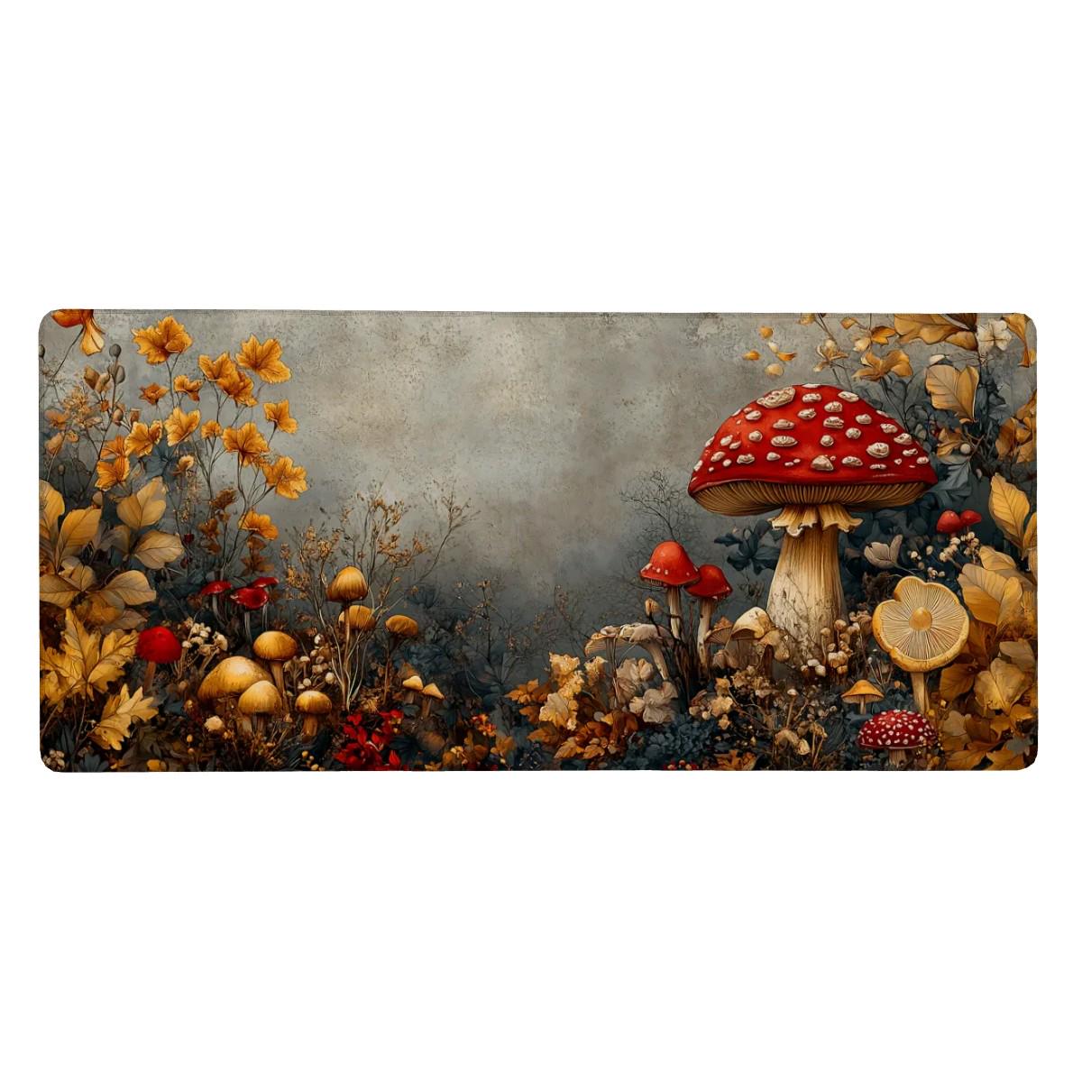 Cottagecore Mushroom Desk Mat | Woodland Forest Desk Pad with Red Toadstools | Dark Botanical Mouse Pad